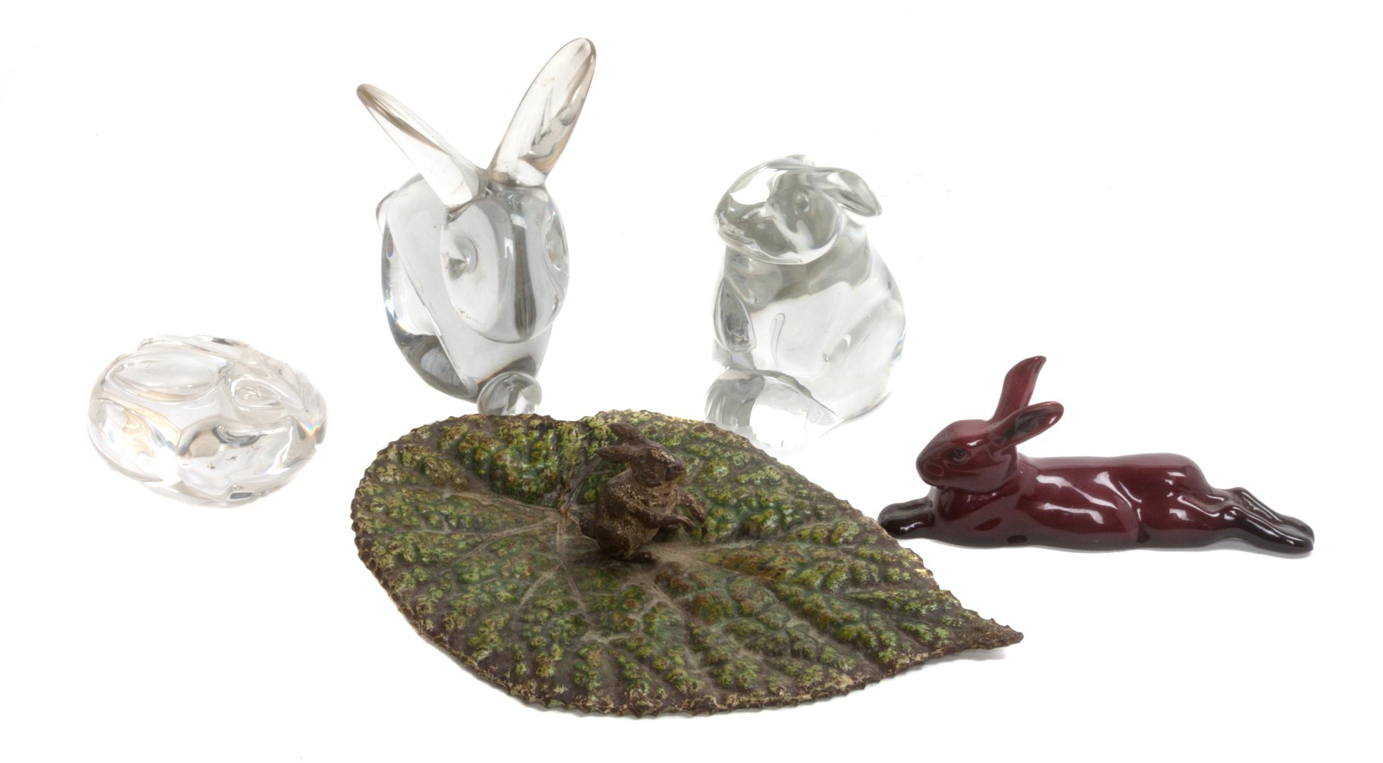 A Collection of Five Rabbit Form Table Articles Width of widest 6 3/4 inches.