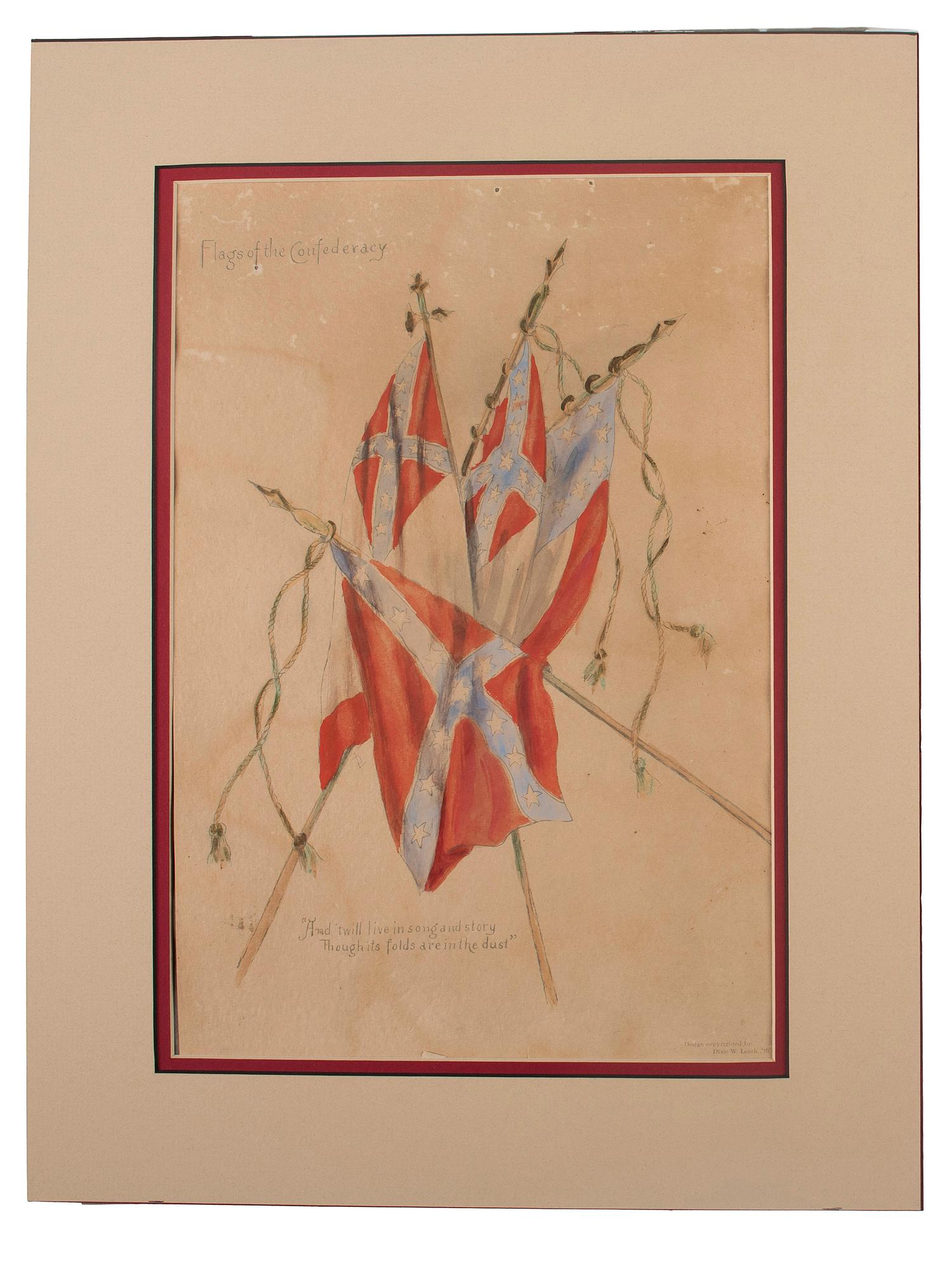 [CIVIL WAR - ARTWORK]. LEACH, Dixie W., artist. CSA flag memorial painting with print, ca 1910.