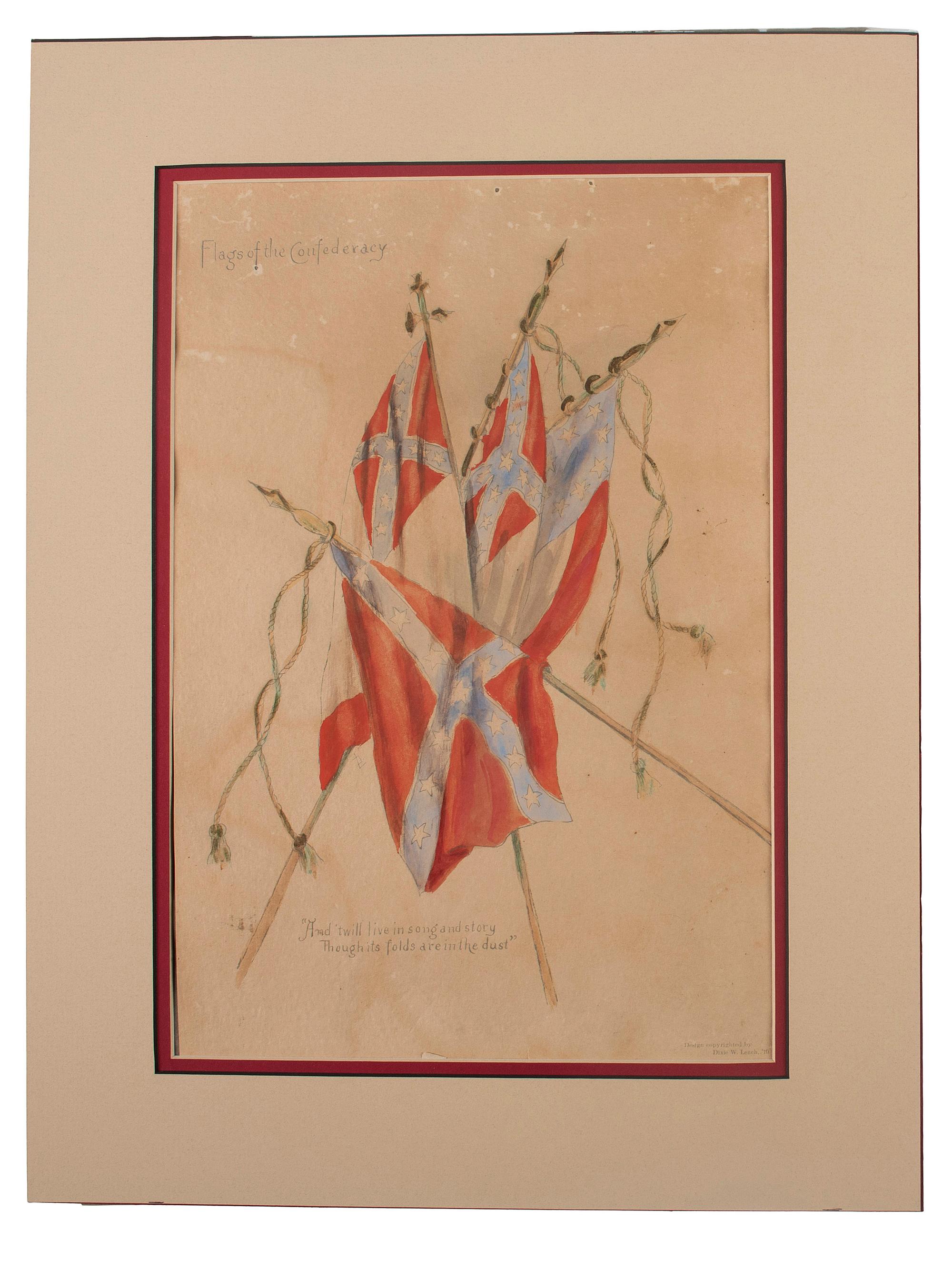 [CIVIL WAR - ARTWORK]. LEACH, Dixie W., artist. CSA flag memorial painting with print, ca 1910.