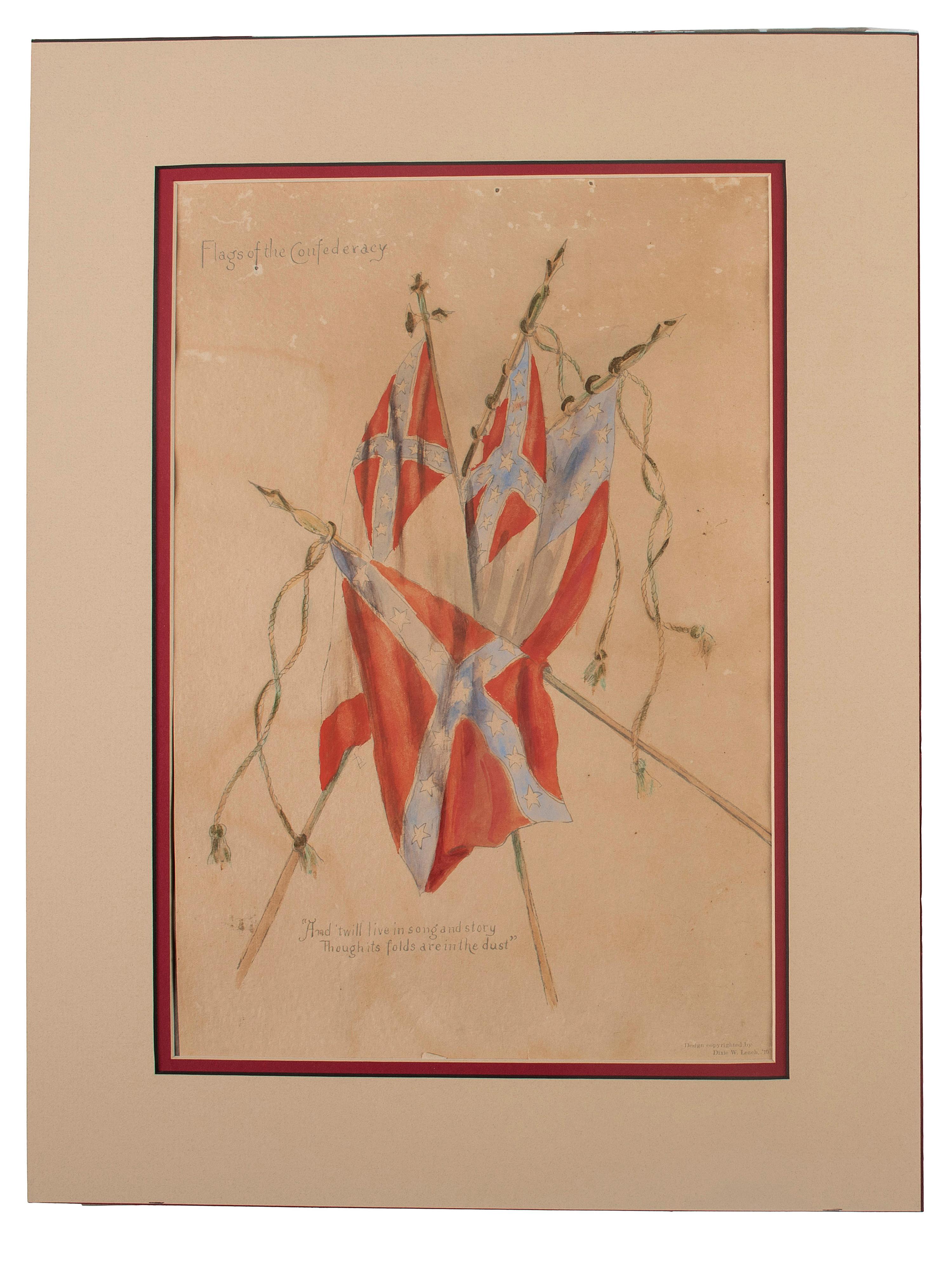 [CIVIL WAR - ARTWORK]. LEACH, Dixie W., artist. CSA flag memorial painting with print, ca 1910.