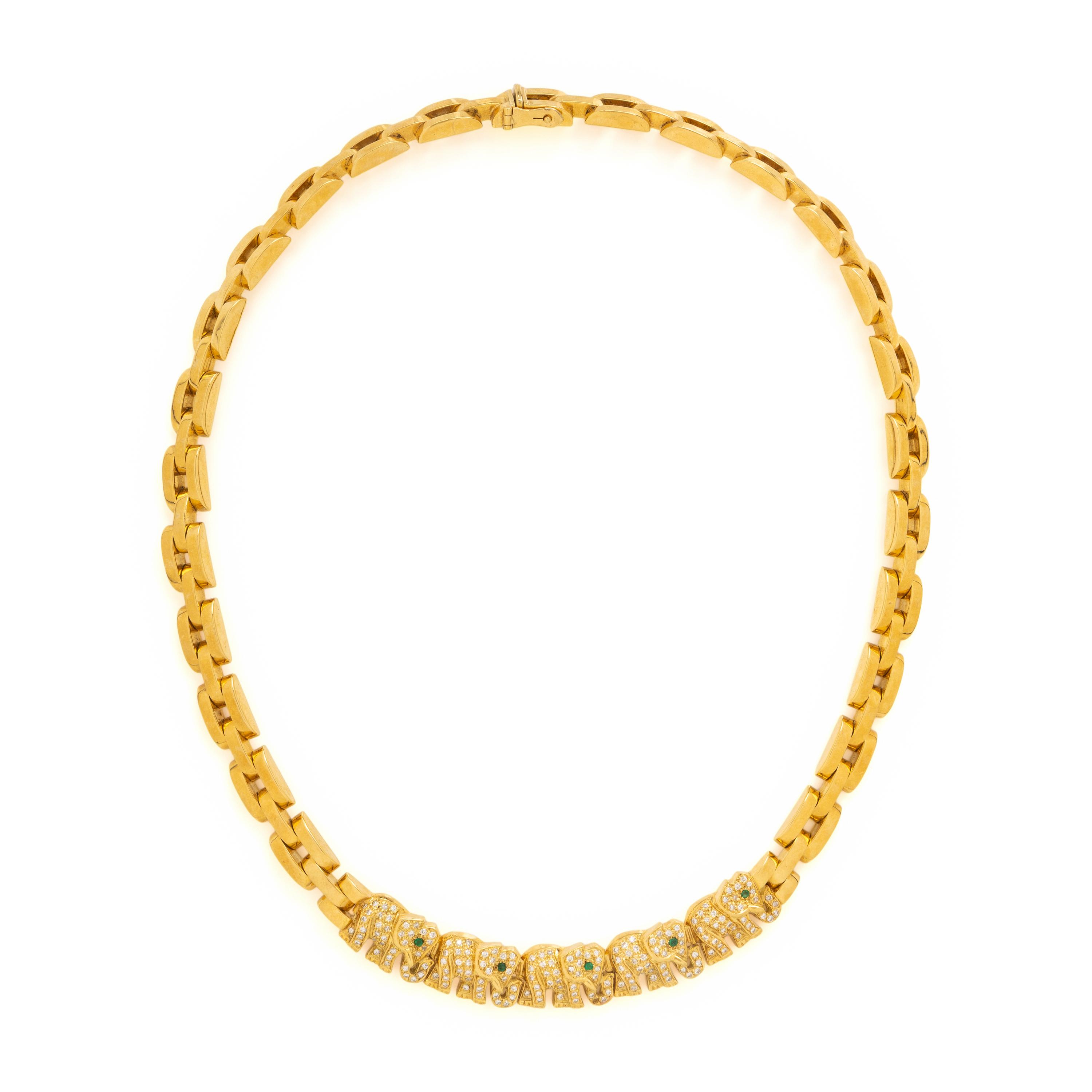 Yellow Gold and Diamond Elephant Necklace