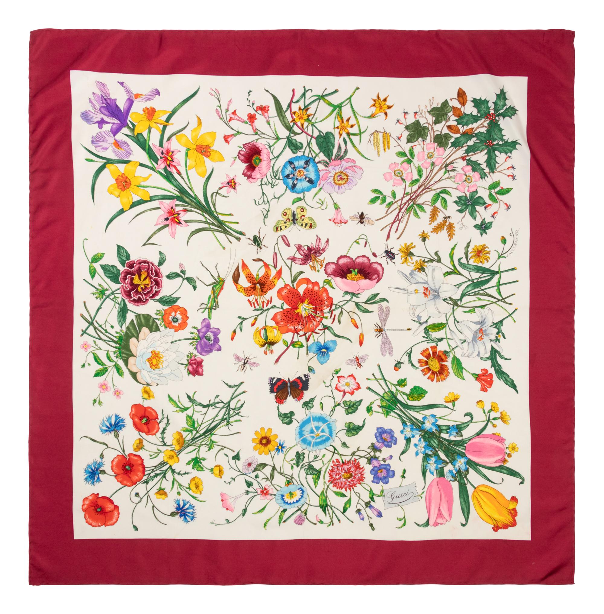 Two Designer Silk Scarves: One Gucci, One Hermès