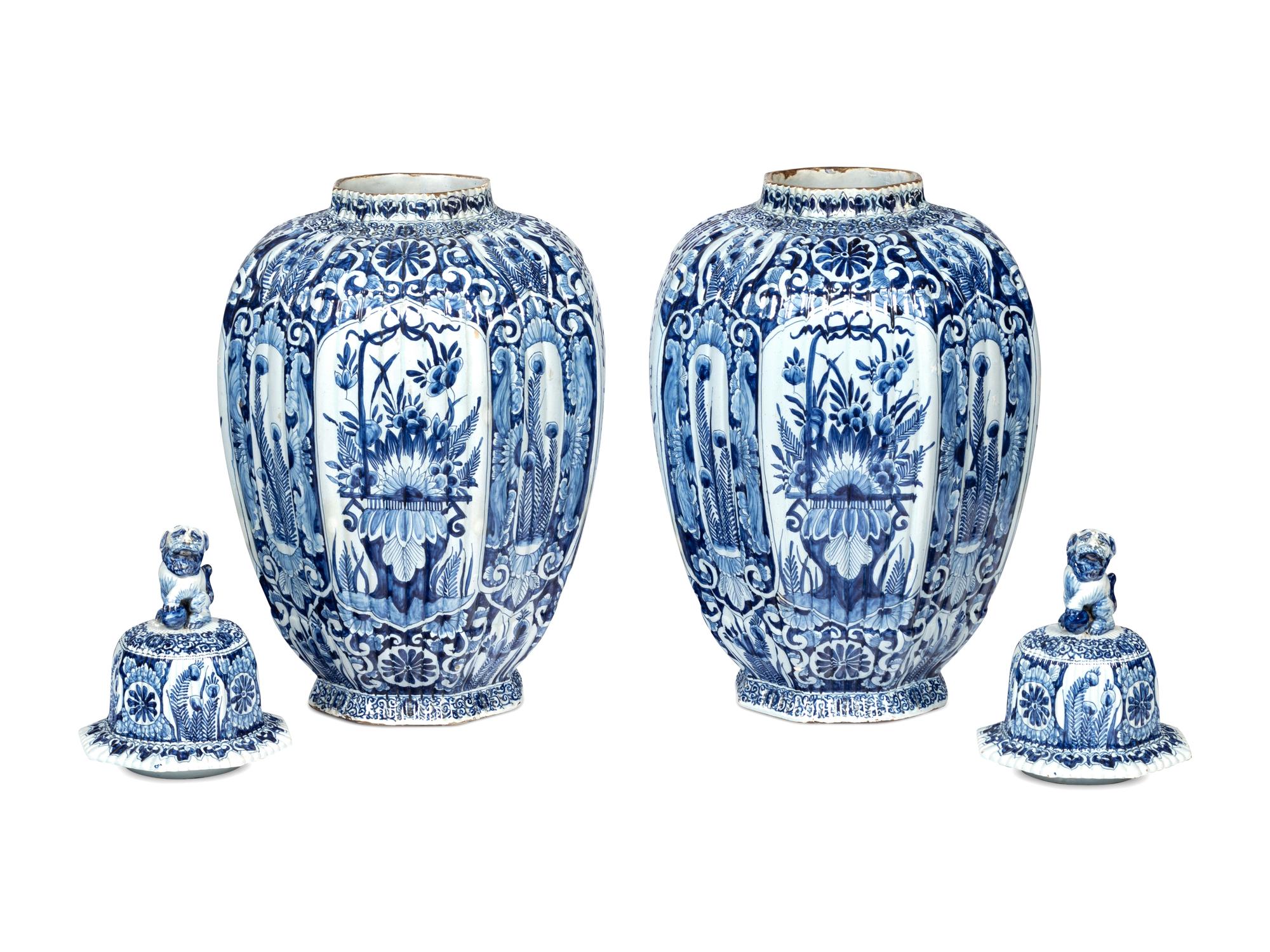A Pair of Large Samson Glazed Earthenware Jars and Covers