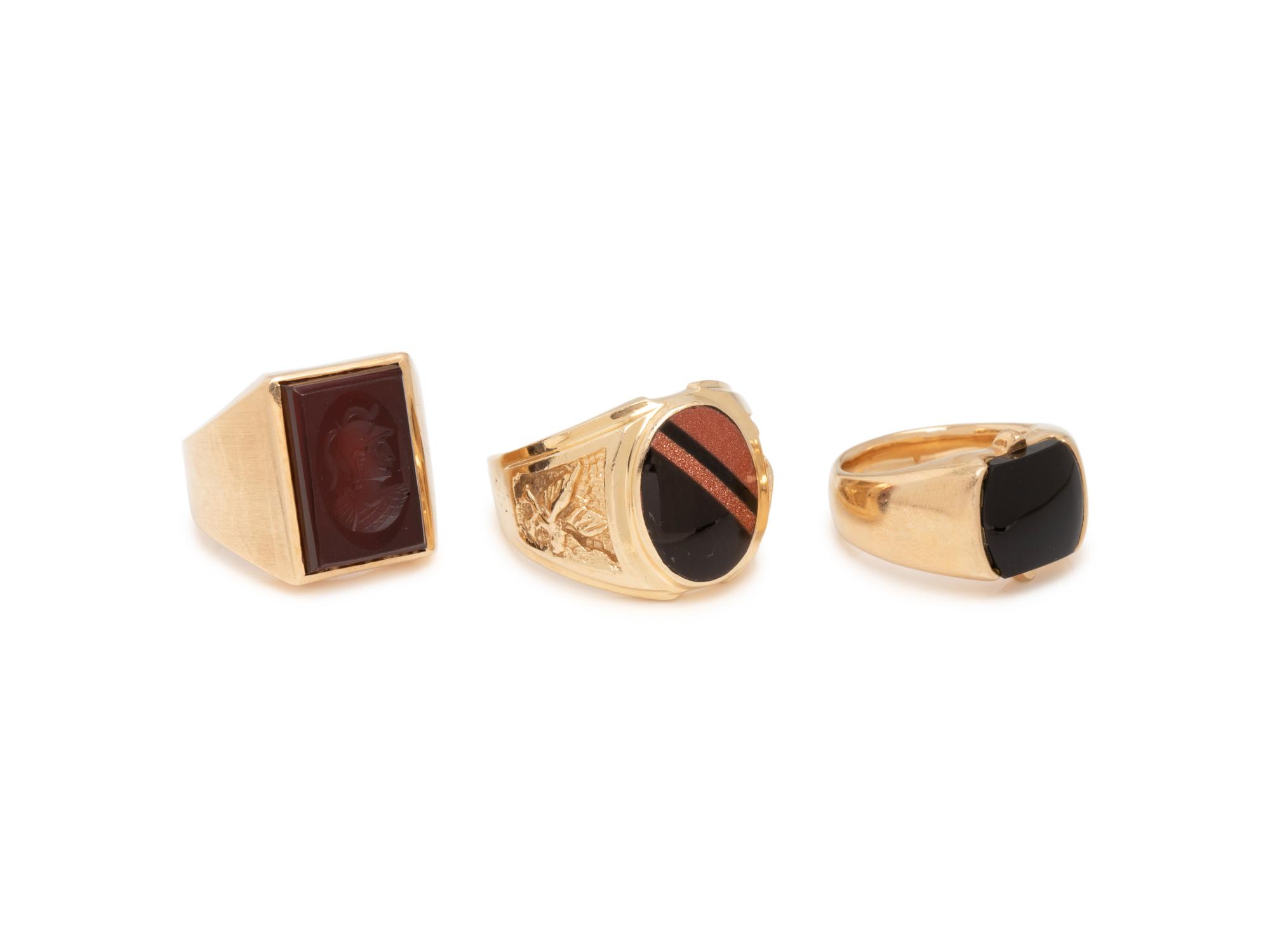 COLLECTION OF YELLOW GOLD SIGNET RINGS