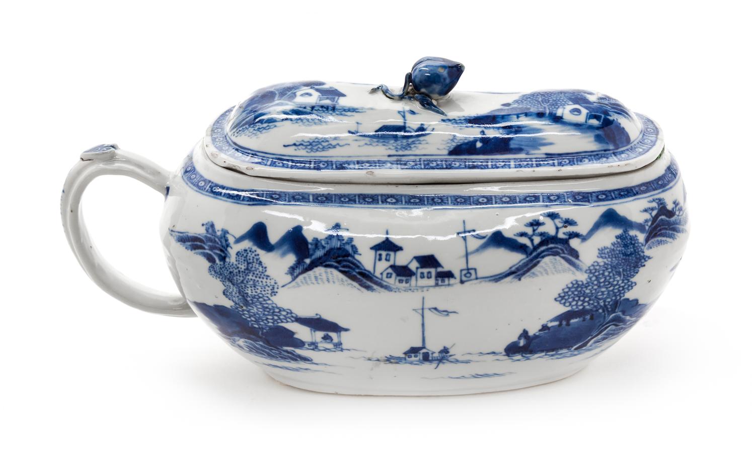 A Chinese Export Porcelain Bourdaloue Width 10 inches.