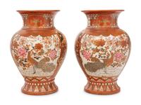 A Pair of Japanese Kutani Porcelain Baluster Vases
