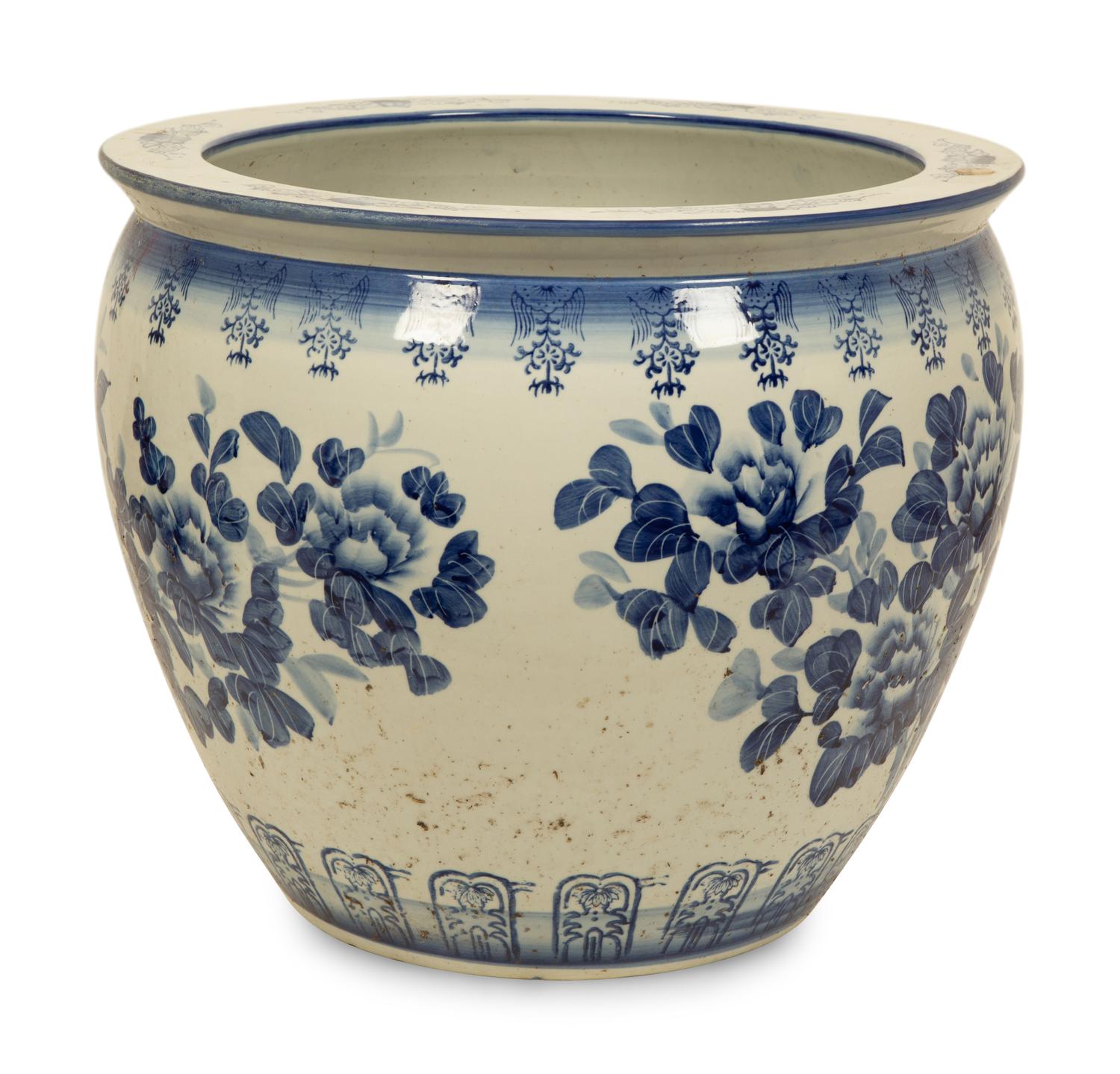 Three Chinese Blue and White Porcelain Fishbowl Jardinieres