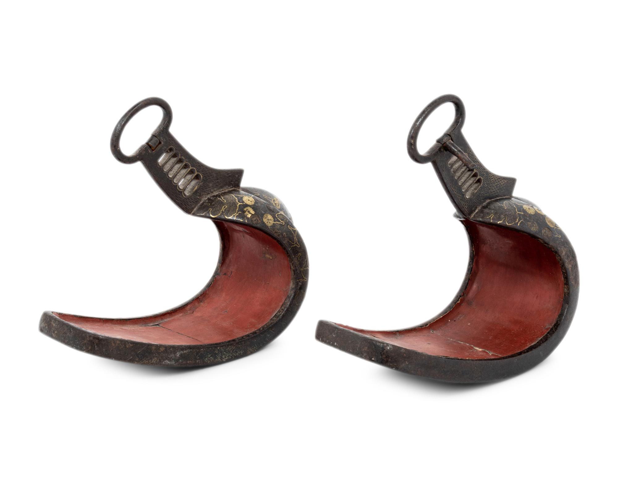 A Pair of Japanese Gold Inlaid Bronze Stirrups