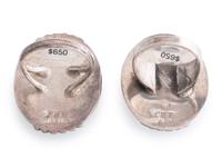 Silver and Mosaic Inlay Rings, with Dancing Mudhead Figures