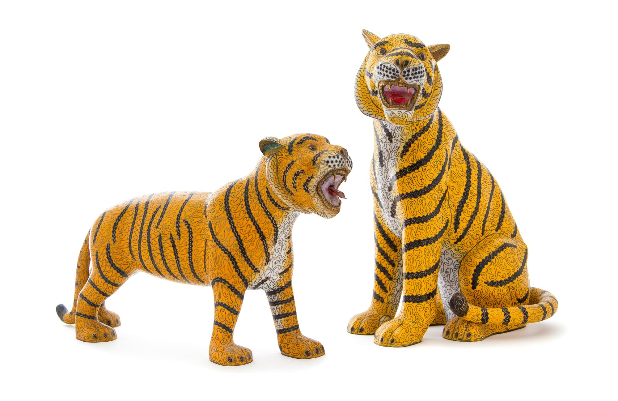 Two Cloisonne Enamel Figures of Tigers Height 13 1/2 inches. — EARLY 20TH CENTURY