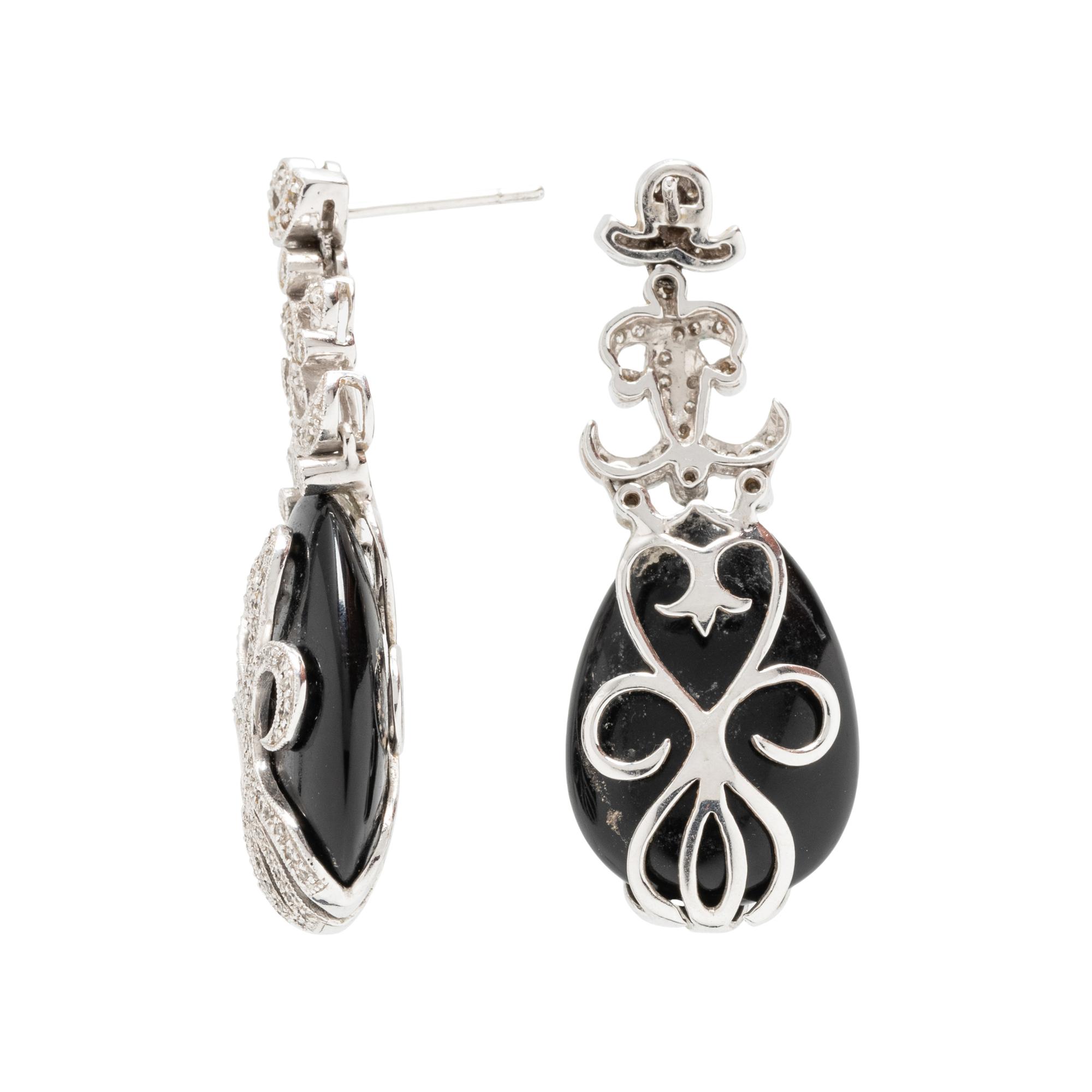 WHITE GOLD, DIAMOND, AND BLACK HARDSTONE DEMI PARURE