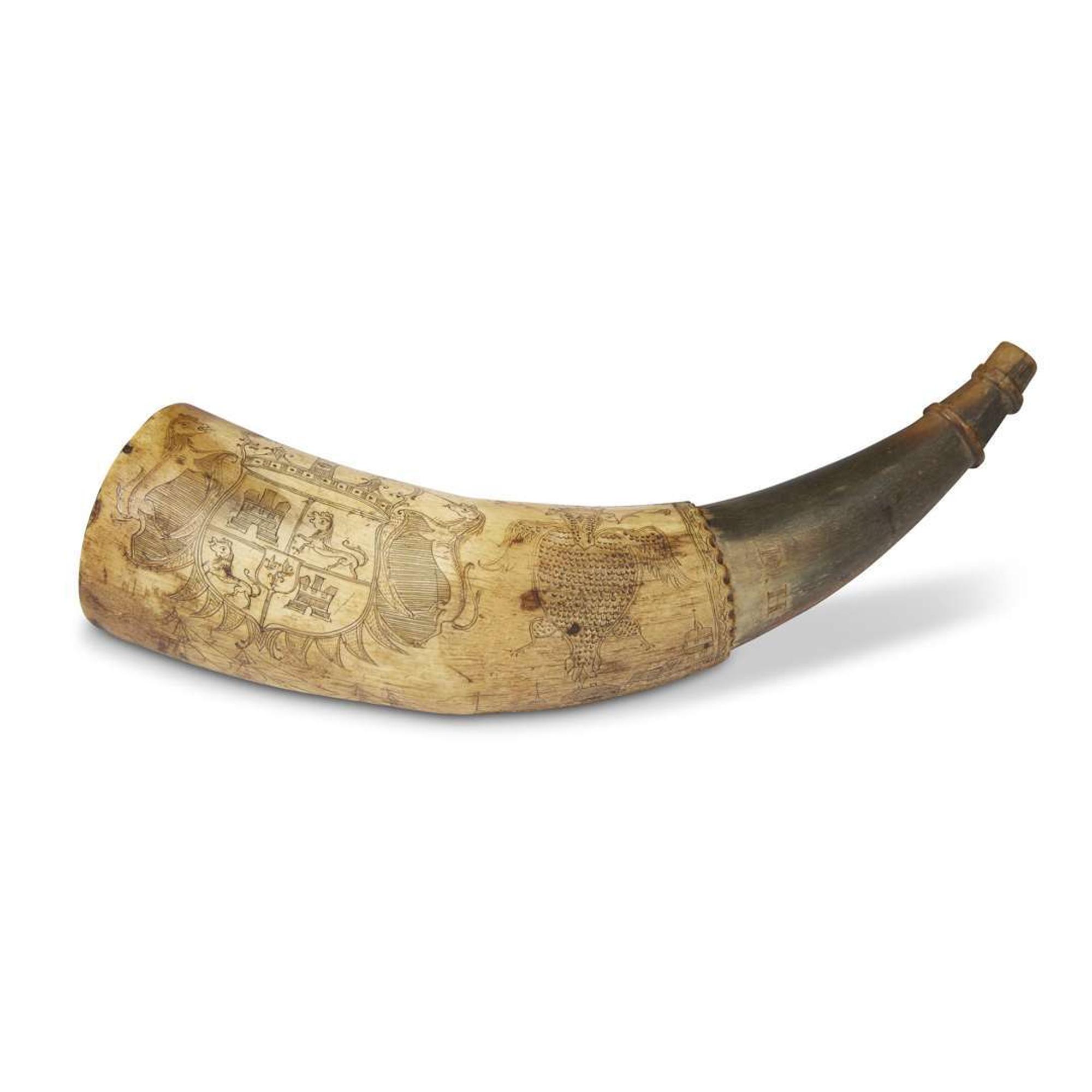 Incised powder horn dated, "Sept 25, 1797"