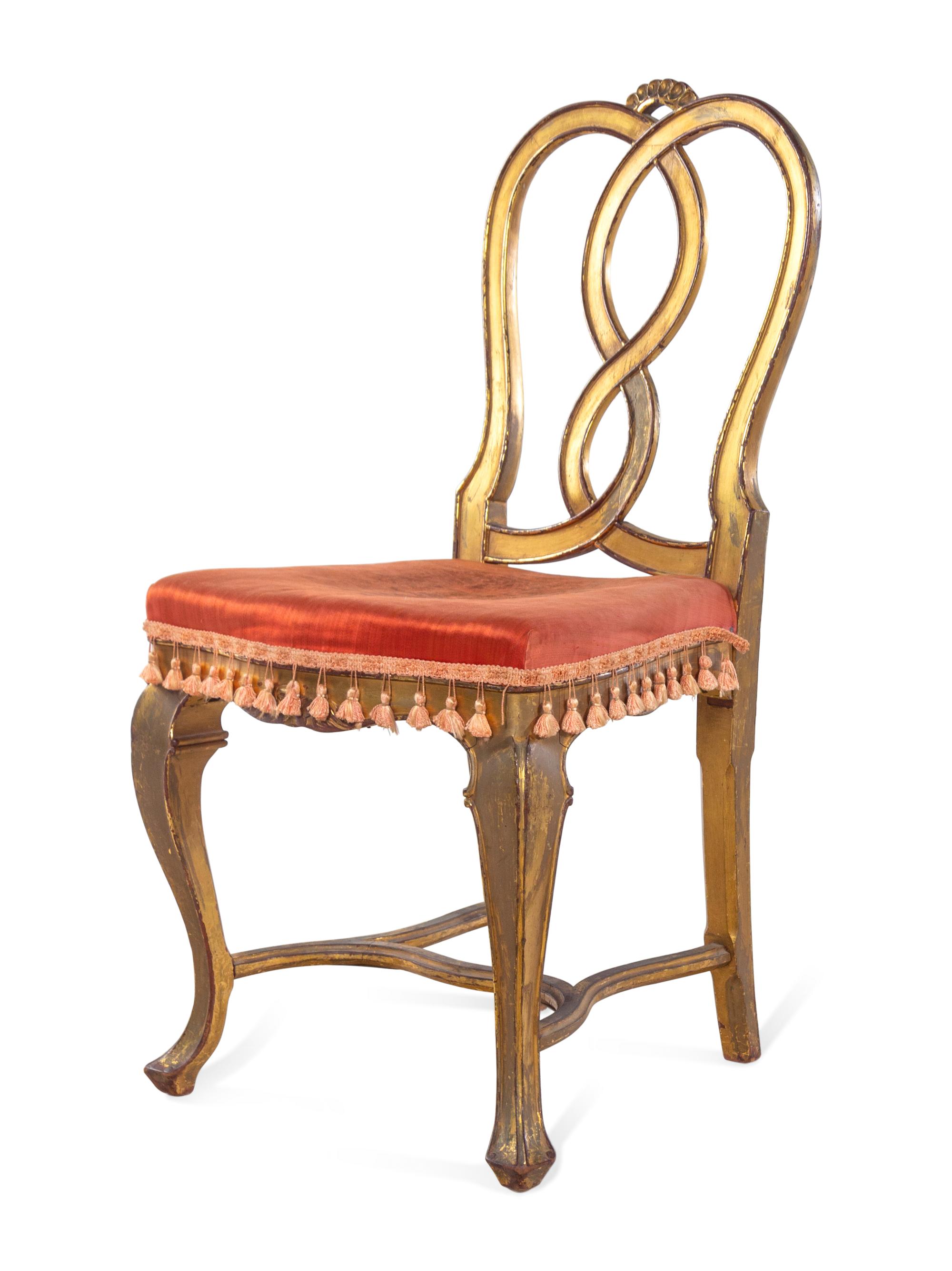A Set of Five French Painted and Parcel Gilt Dining Chairs