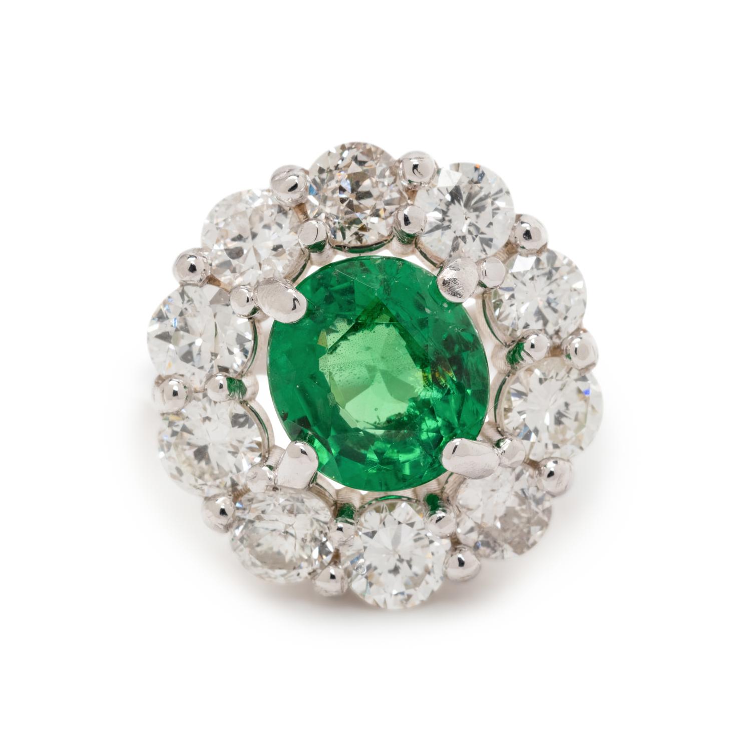 TSAVORITE AND DIAMOND RING