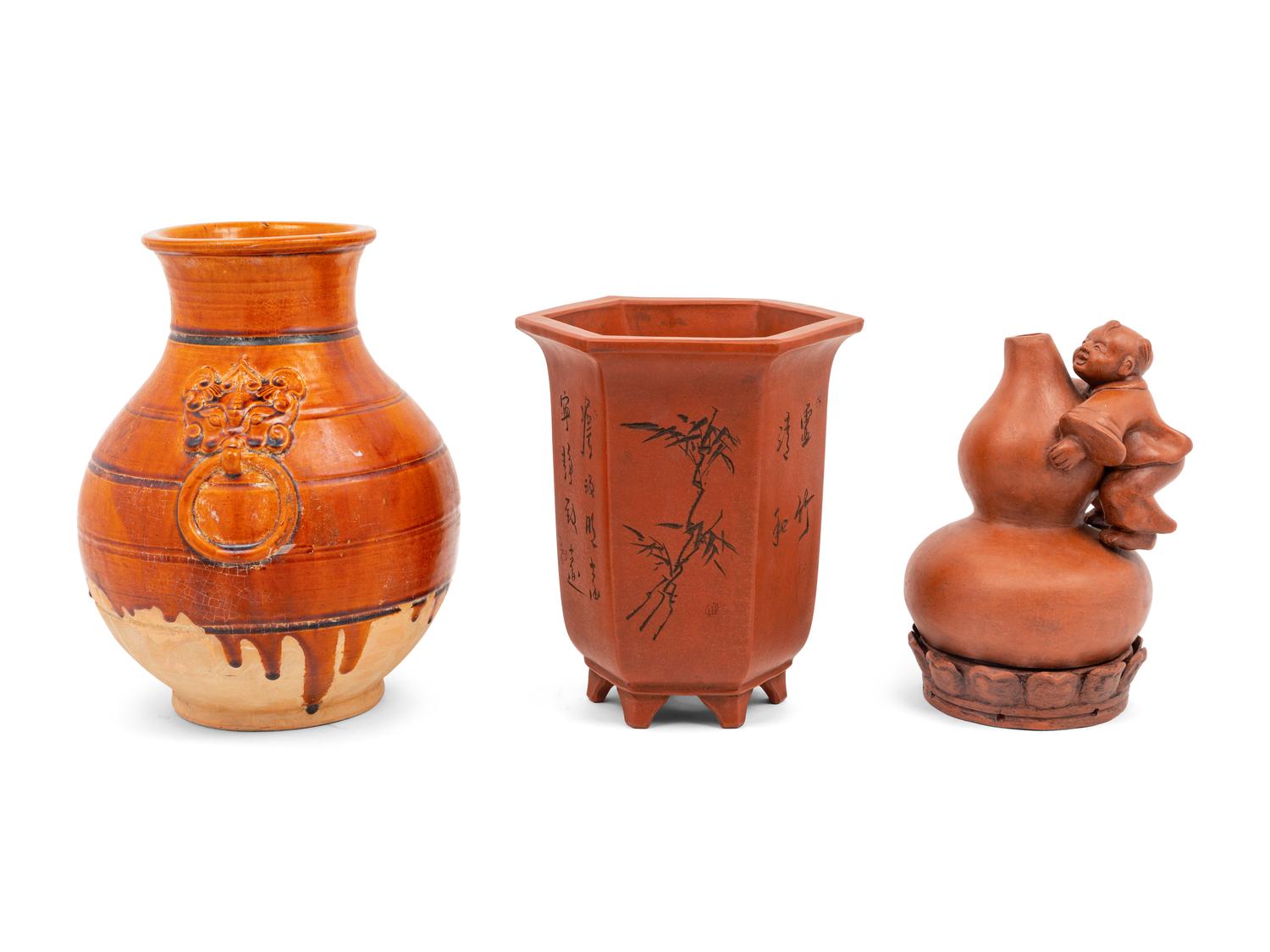 A Group of Three Chinese Pottery Articles