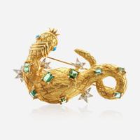 A gold, platinum, tourmaline, diamond, and turquoise brooch, Tiffany & Co. Schlumberger