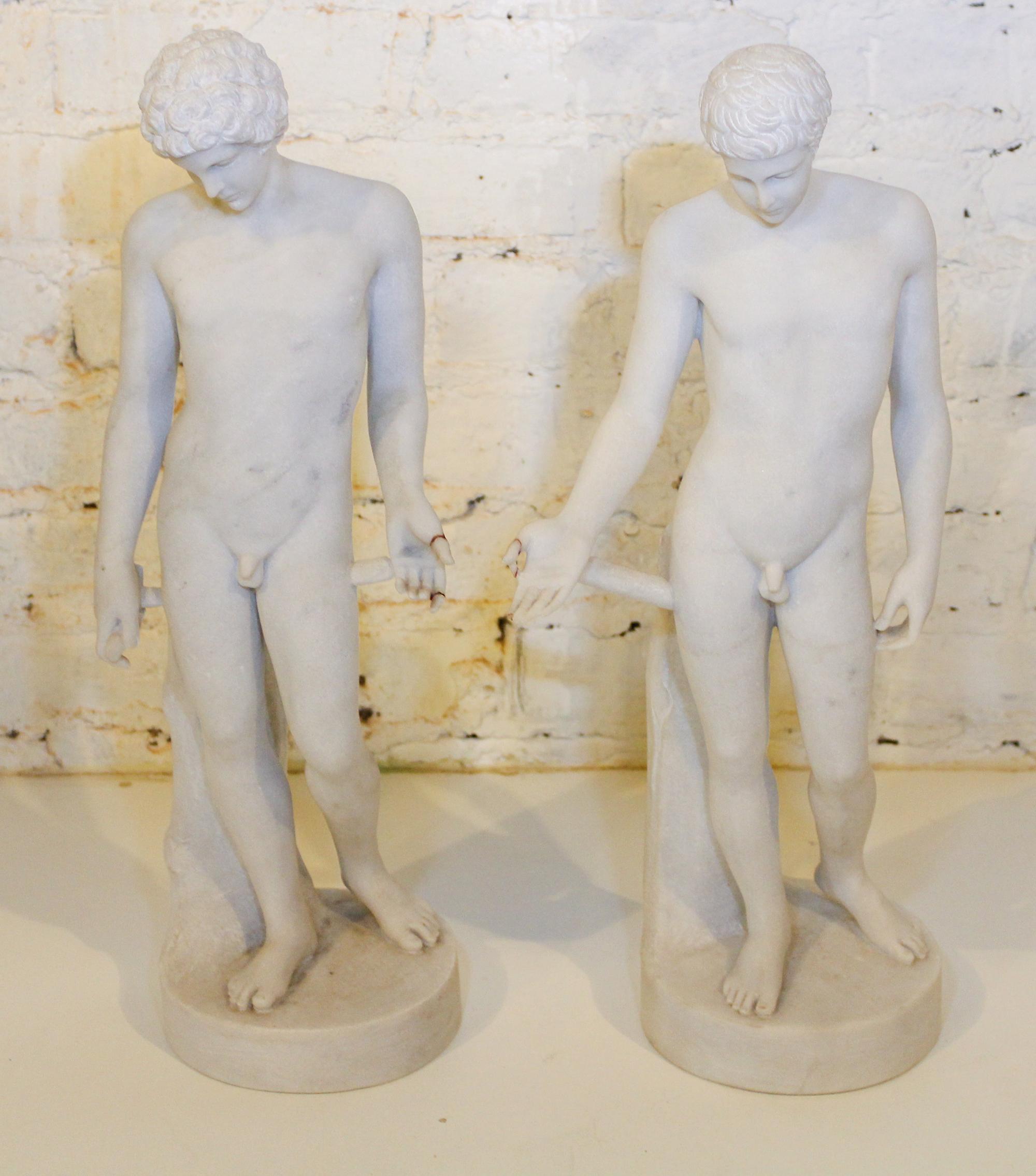 Two Marble Neoclassical Figures. Height 19 1/4 inches.