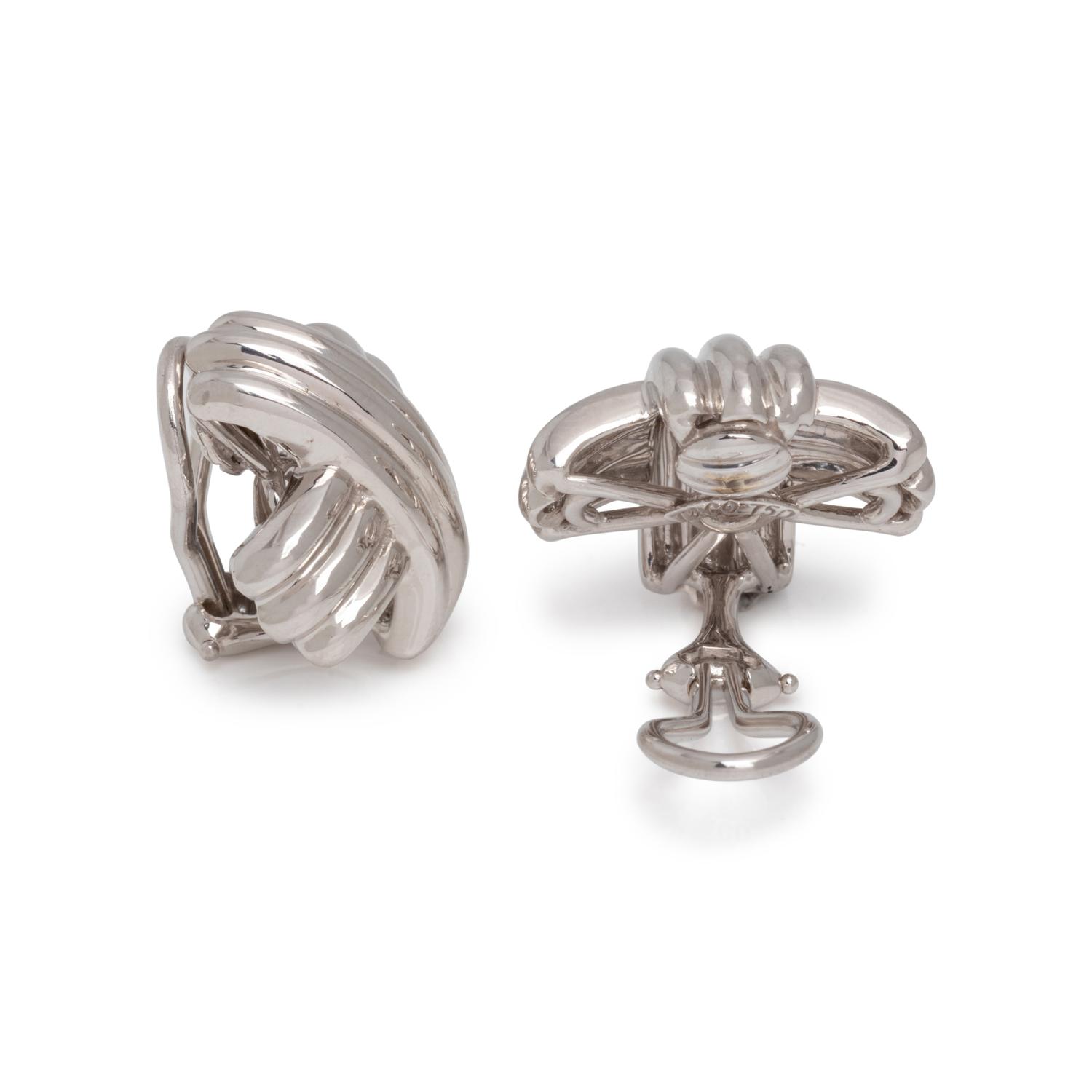 TIFFANY & CO., WHITE GOLD ‘X’ EARCLIPS