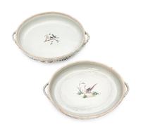 A Pair of Chinese Export Porcelain Vegetable Dishes and Covers with Twelve Matching Plates