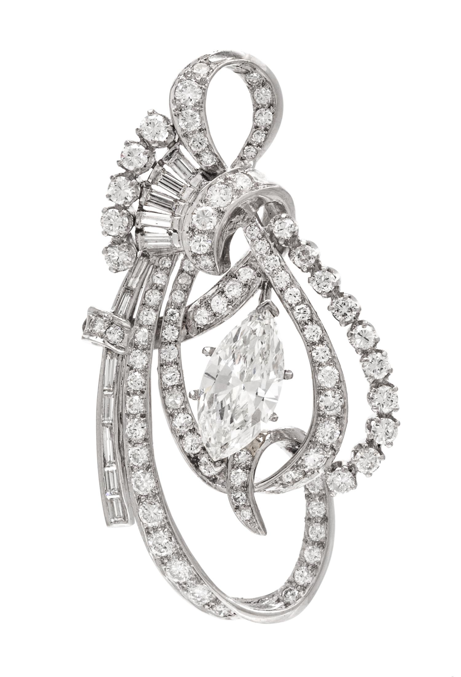 A Platinum and Diamond Pendant, Circa 1950, 10.90 dwts.