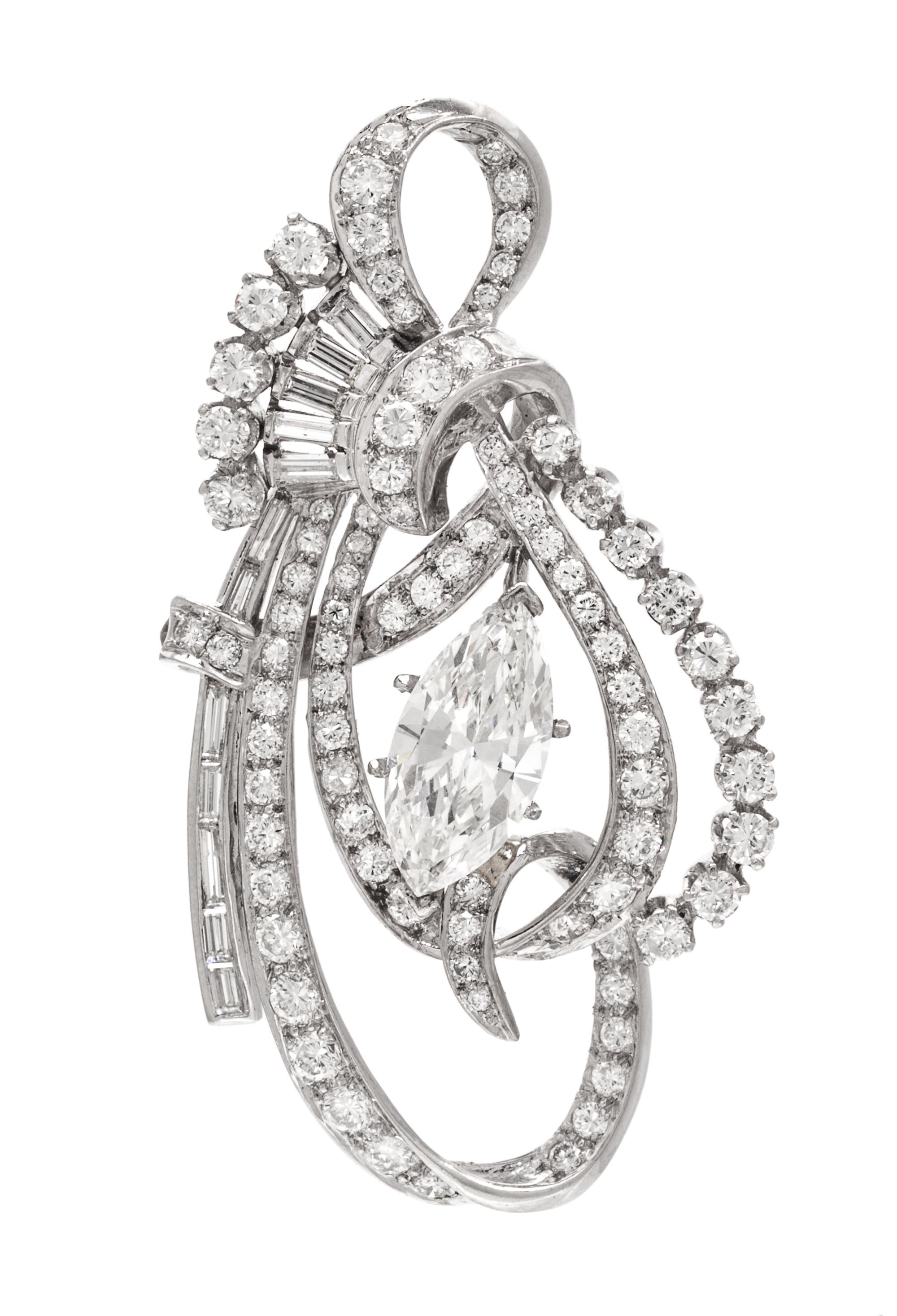 A Platinum and Diamond Pendant, Circa 1950, 10.90 dwts.