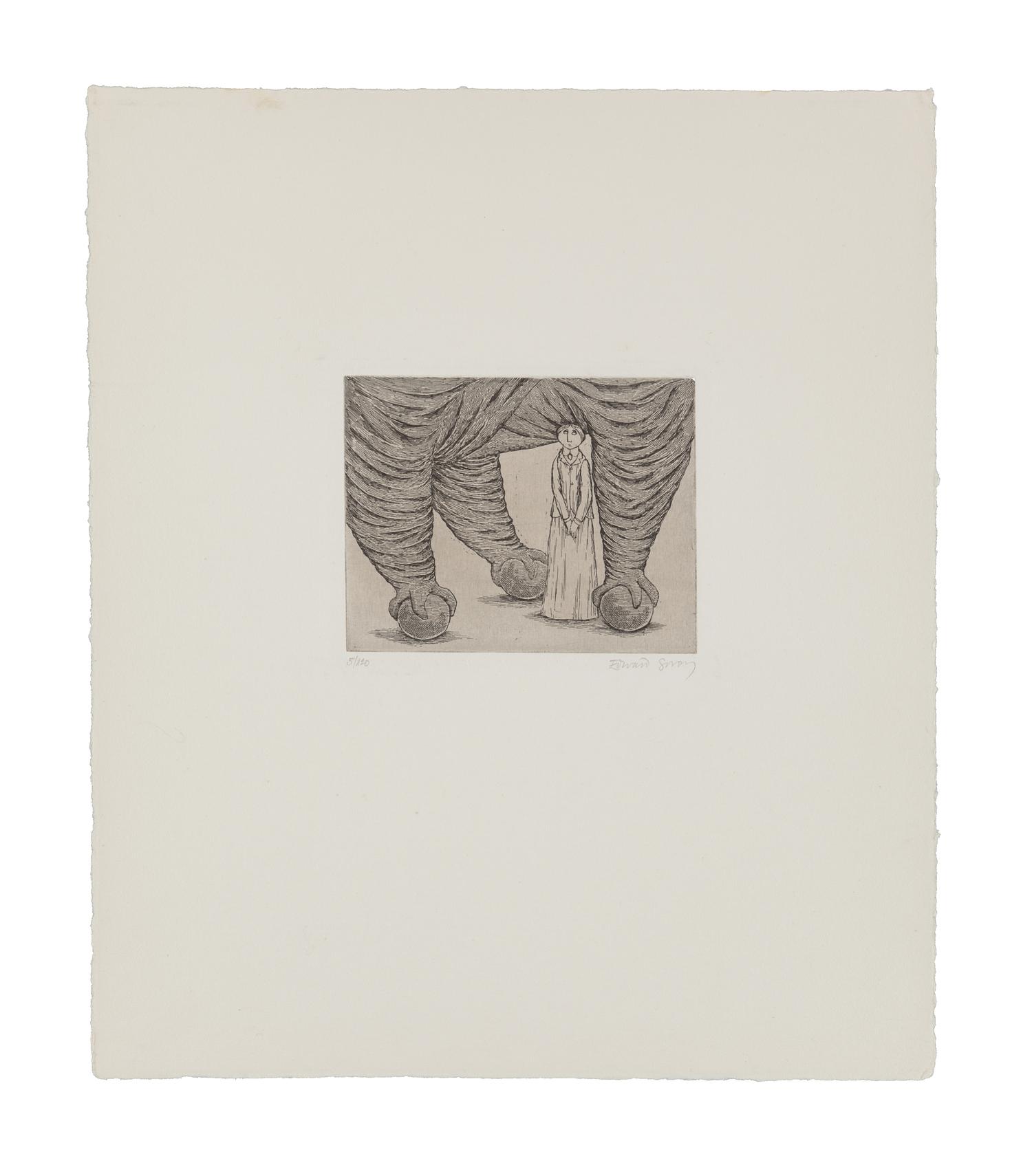GOREY, Edward (1925-2000). Woman Beneath Rolling Elephant. Zürich: Diogenes Verlag, 1978.