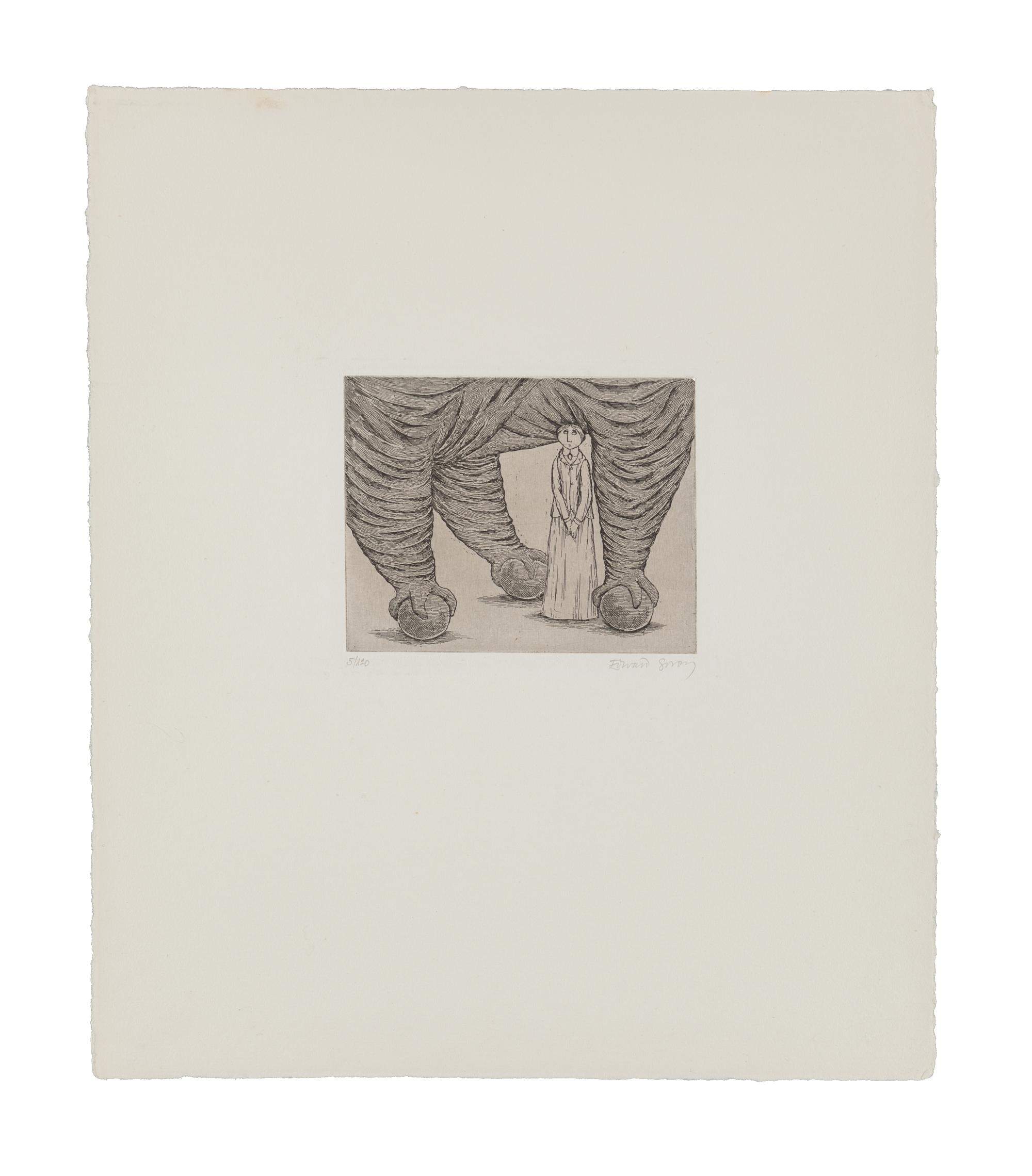 GOREY, Edward (1925-2000). Woman Beneath Rolling Elephant. Zürich: Diogenes Verlag, 1978.