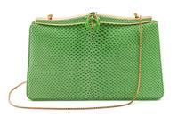 A Judith Leiber Lime Green Karung Snakeskin Evening Bag, 8 1/2 x 4 1/2 x 2 1/2 inches.