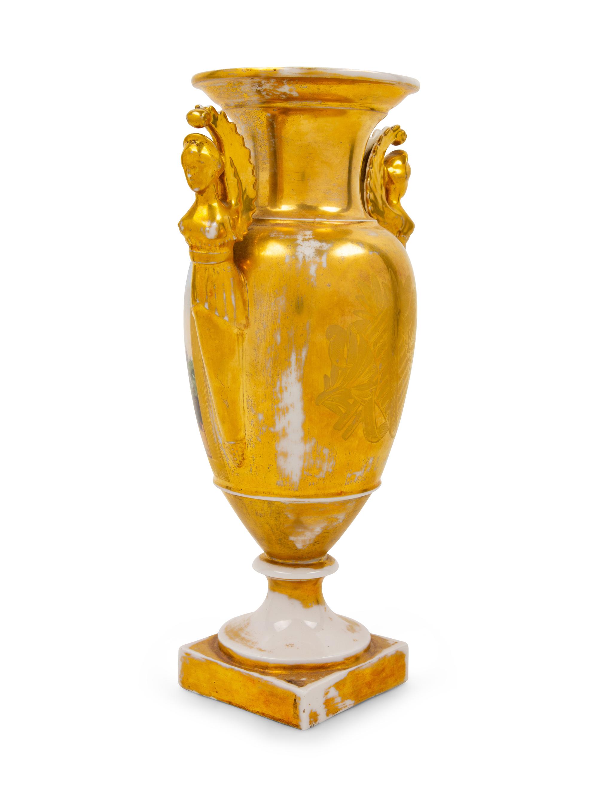 A Paris Porcelain Painted and Parcel Gilt Vase