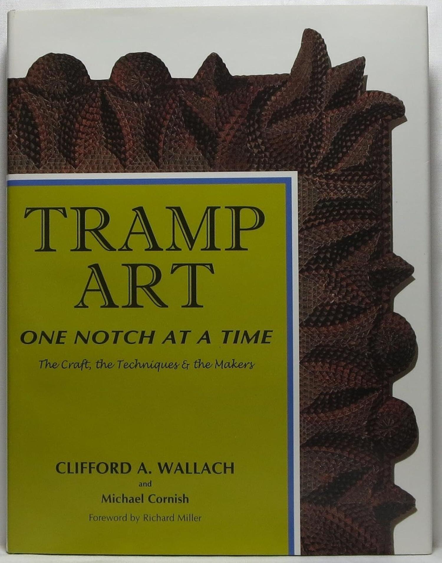 A Fine Tramp Art Parquetry Library Table and Book, Tramp Art: One Notch at a Time by Clifford Wallach