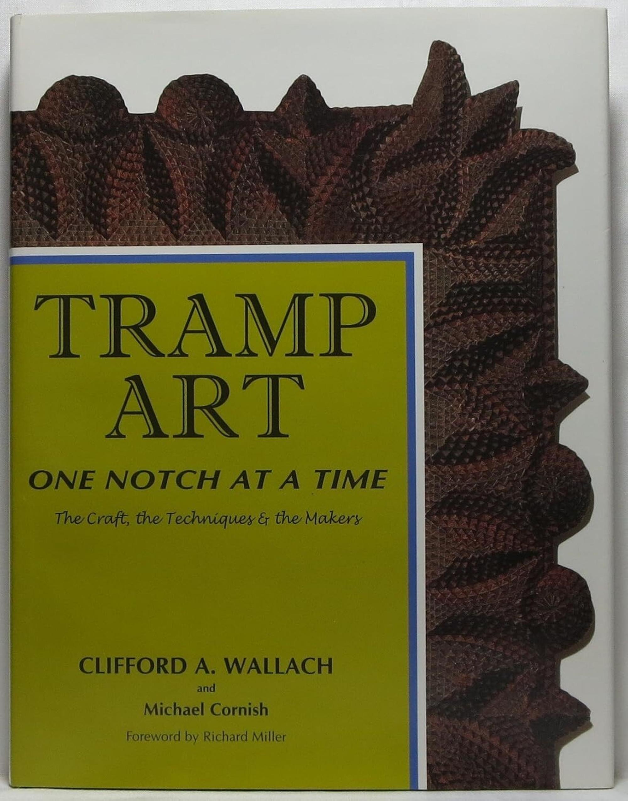 A Fine Tramp Art Parquetry Library Table and Book, Tramp Art: One Notch at a Time by Clifford Wallach