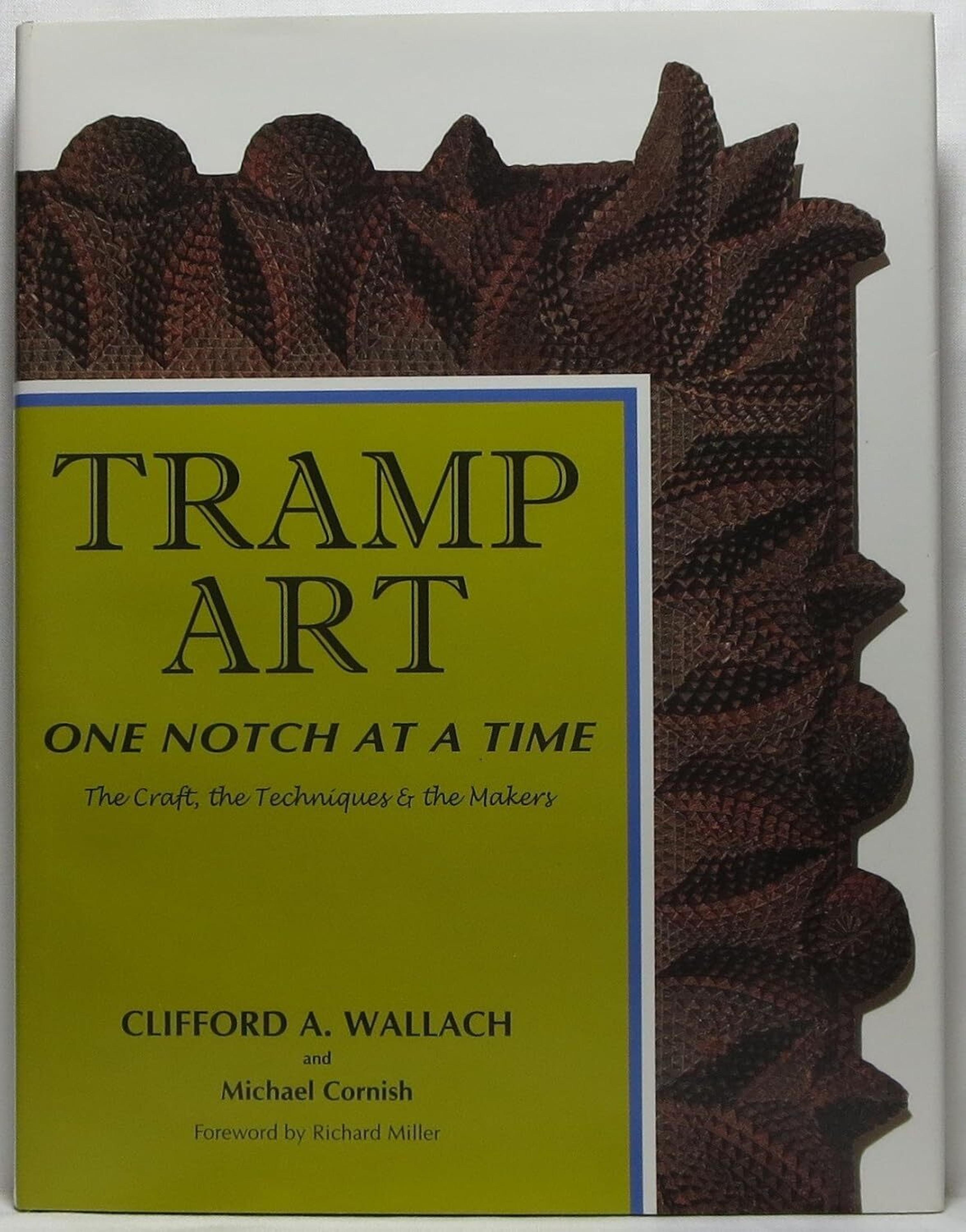 A Fine Tramp Art Parquetry Library Table and Book, Tramp Art: One Notch at a Time by Clifford Wallach