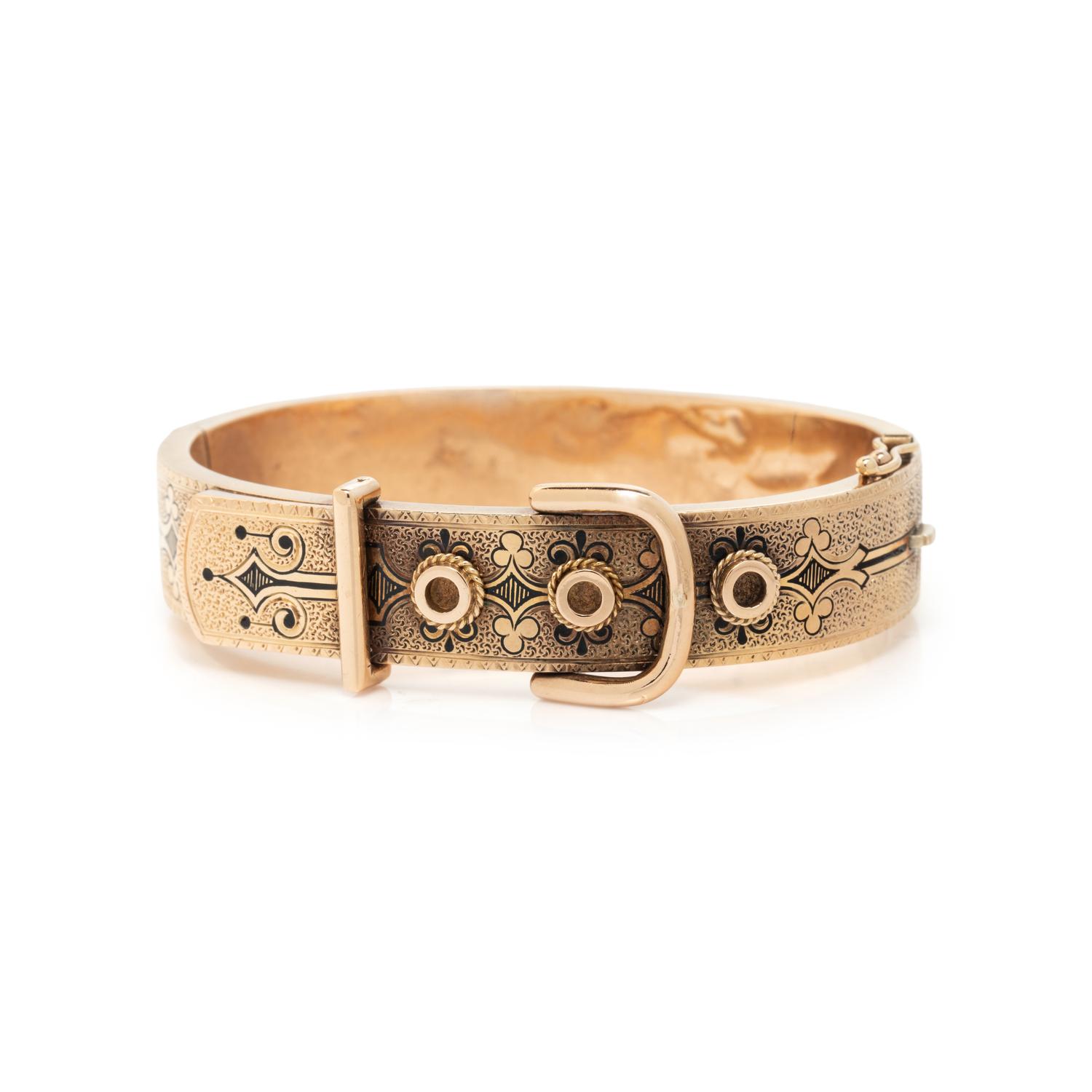VICTORIAN, YELLOW GOLD AND ENAMEL BRACELET