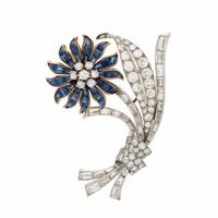 Sapphire and Diamond Flower Brooch