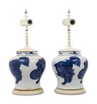 A Pair of Chinese Export Porcelain Jars Mounted as Lamps