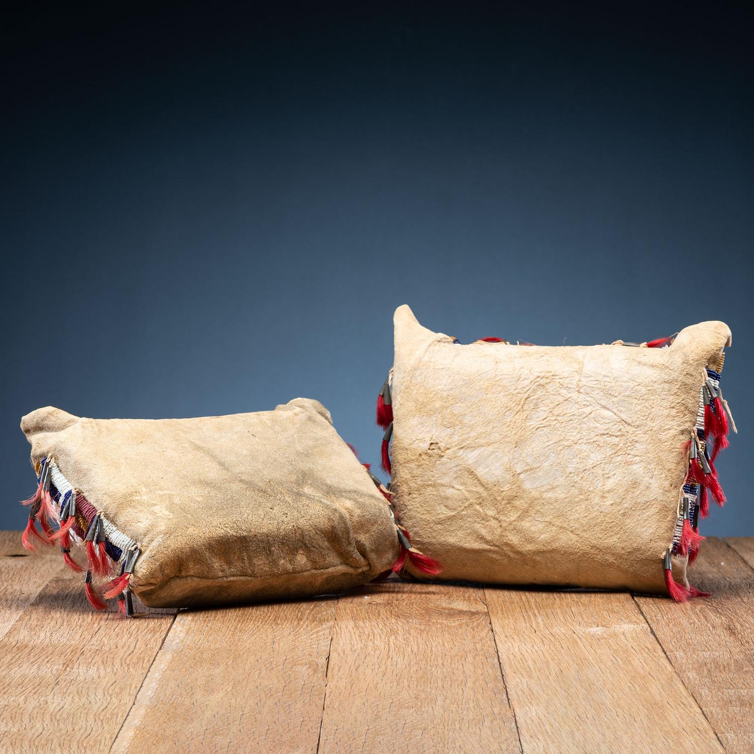 Sioux Child's Beaded Buffalo Hide Possible Bags, Matched Pair