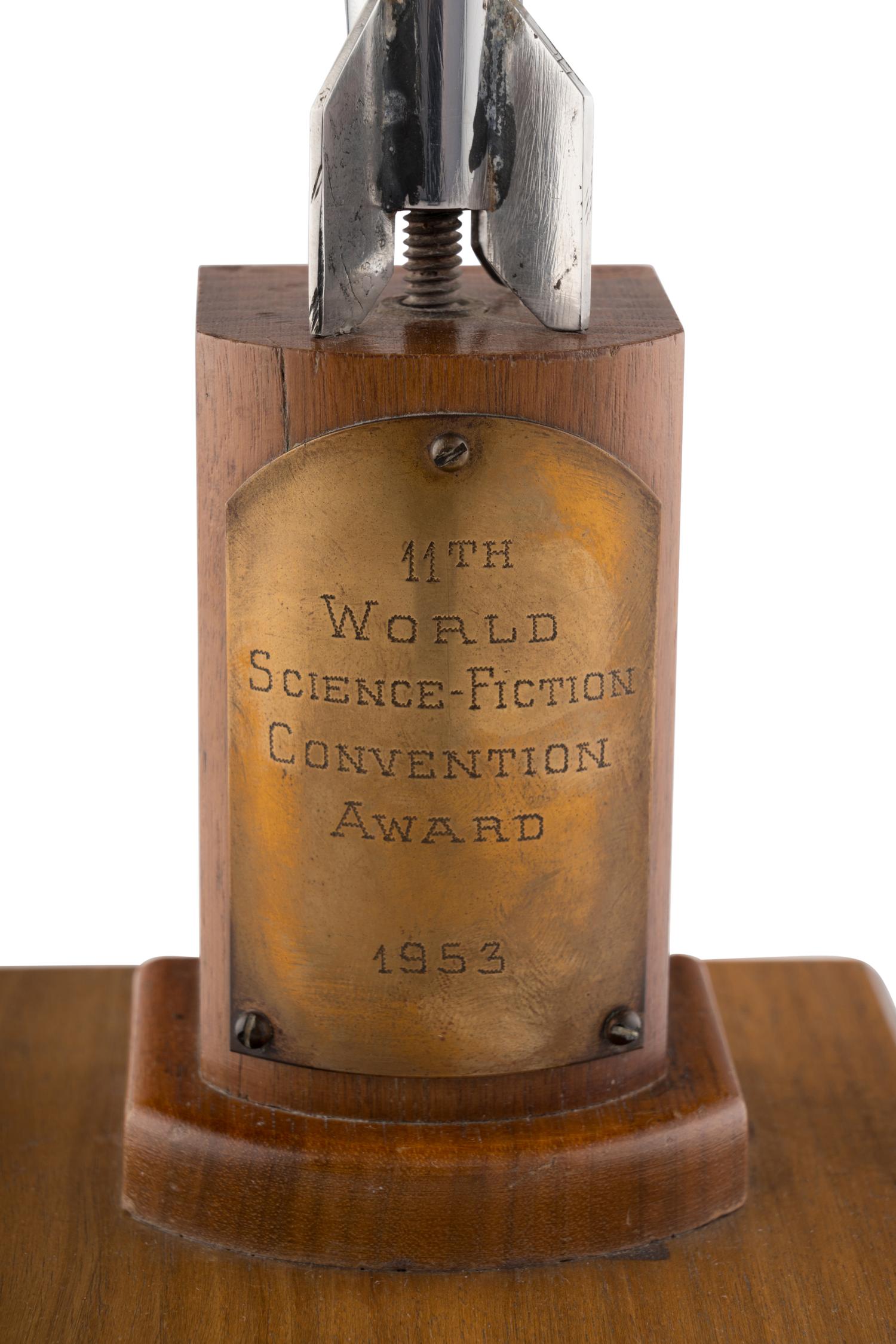 [HUGO AWARDS]. Award given to Forrest J. Ackerman by Isaac Asimov at the 11th WorldCon. 1953