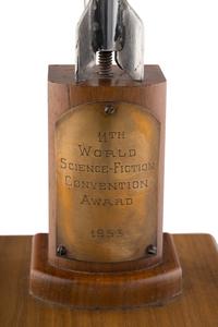 [HUGO AWARDS]. Award given to Forrest J. Ackerman by Isaac Asimov at the 11th WorldCon. 1953