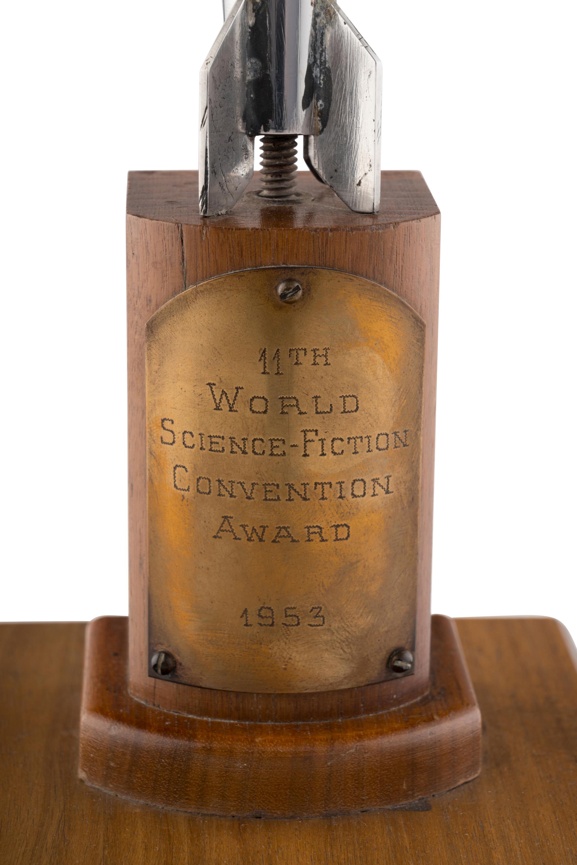 [HUGO AWARDS]. Award given to Forrest J. Ackerman by Isaac Asimov at the 11th WorldCon. 1953