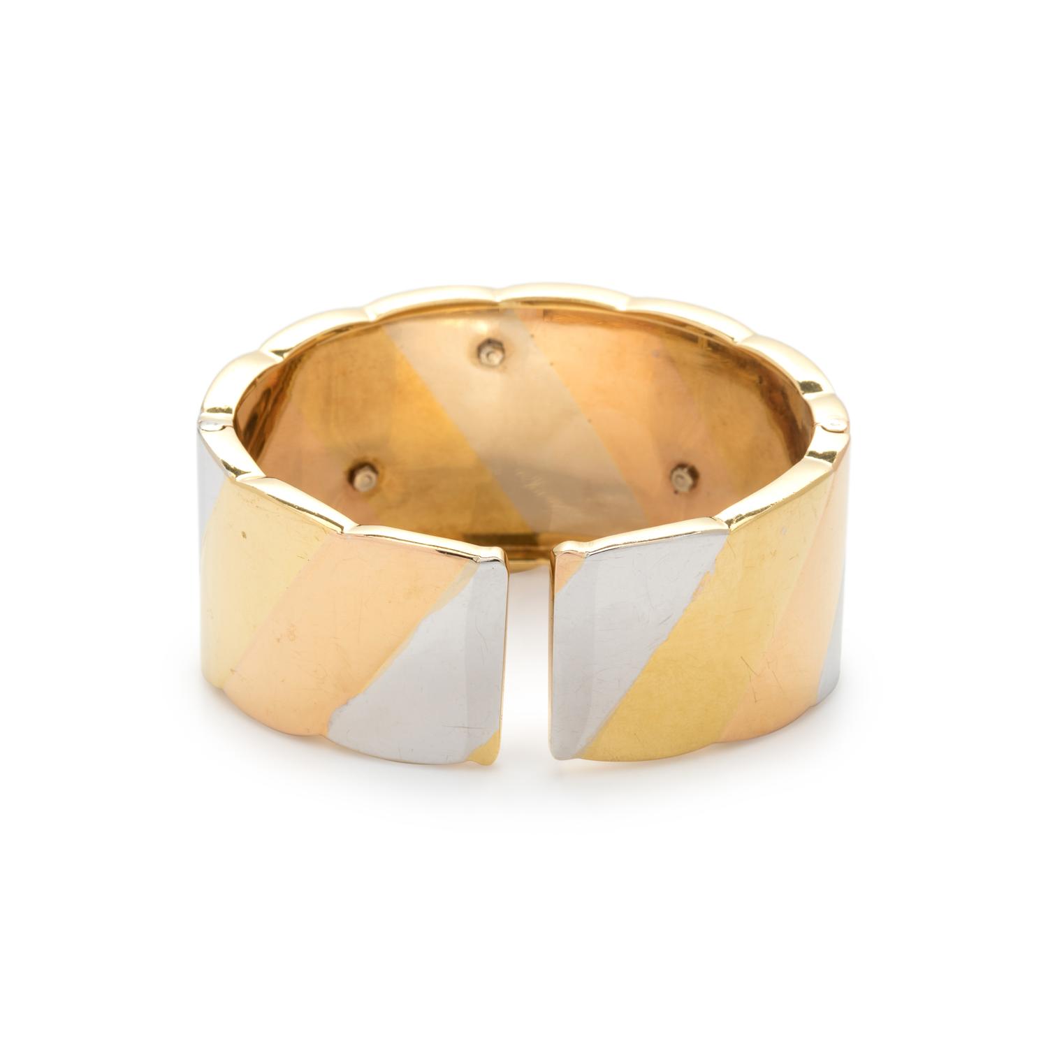 TRICOLOR GOLD AND DIAMOND ELEPHANT CUFF BRACELET