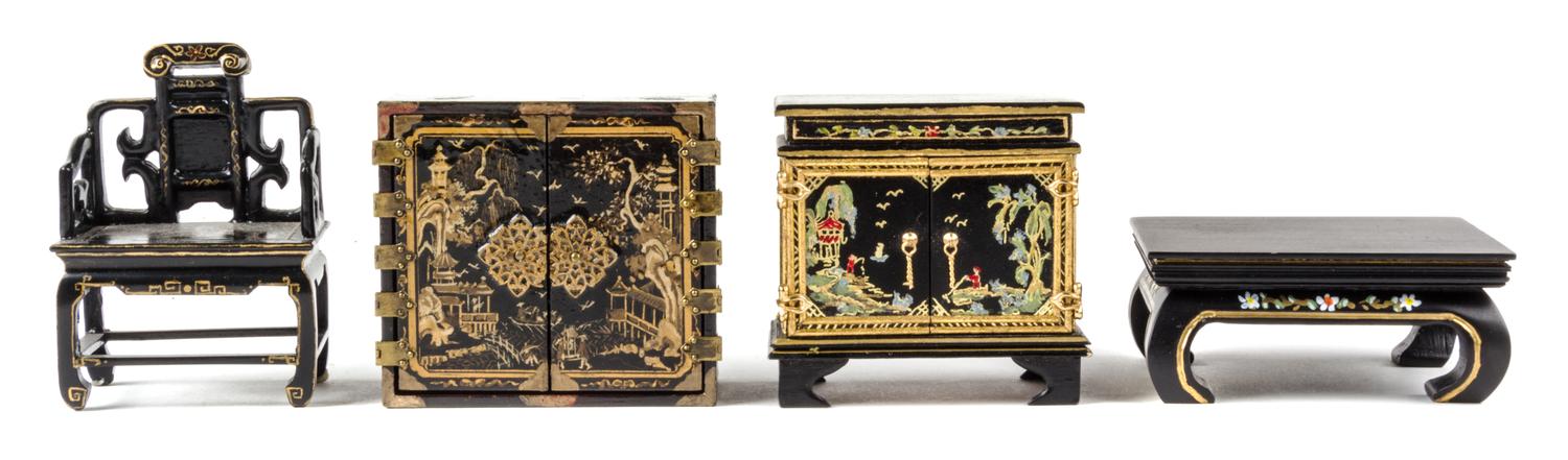 An Assembled Group of Six Chinese Style Furniture Articles Height of tallest 3 1/4 inches. — Various Makers