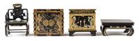 An Assembled Group of Six Chinese Style Furniture Articles Height of tallest 3 1/4 inches. — Various Makers