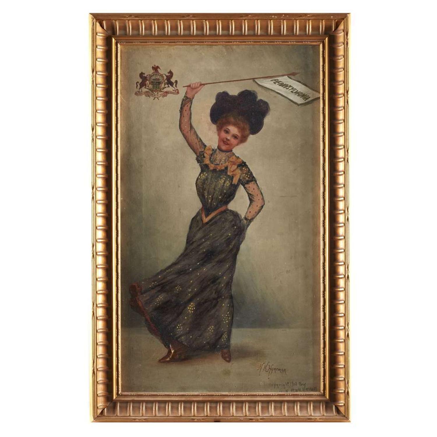 Herman N. Hyneman (1849-1907) Young Lady with Pennsylvania pennant, St. Louis World's Fair, 1904