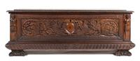 A Renaissance Revival Walnut Cassone Height 24 x width 65 1/2 x depth 20 inches. — LATE 19TH/EARLY 20TH CENTURY WITH EARLIER ELEMENTS