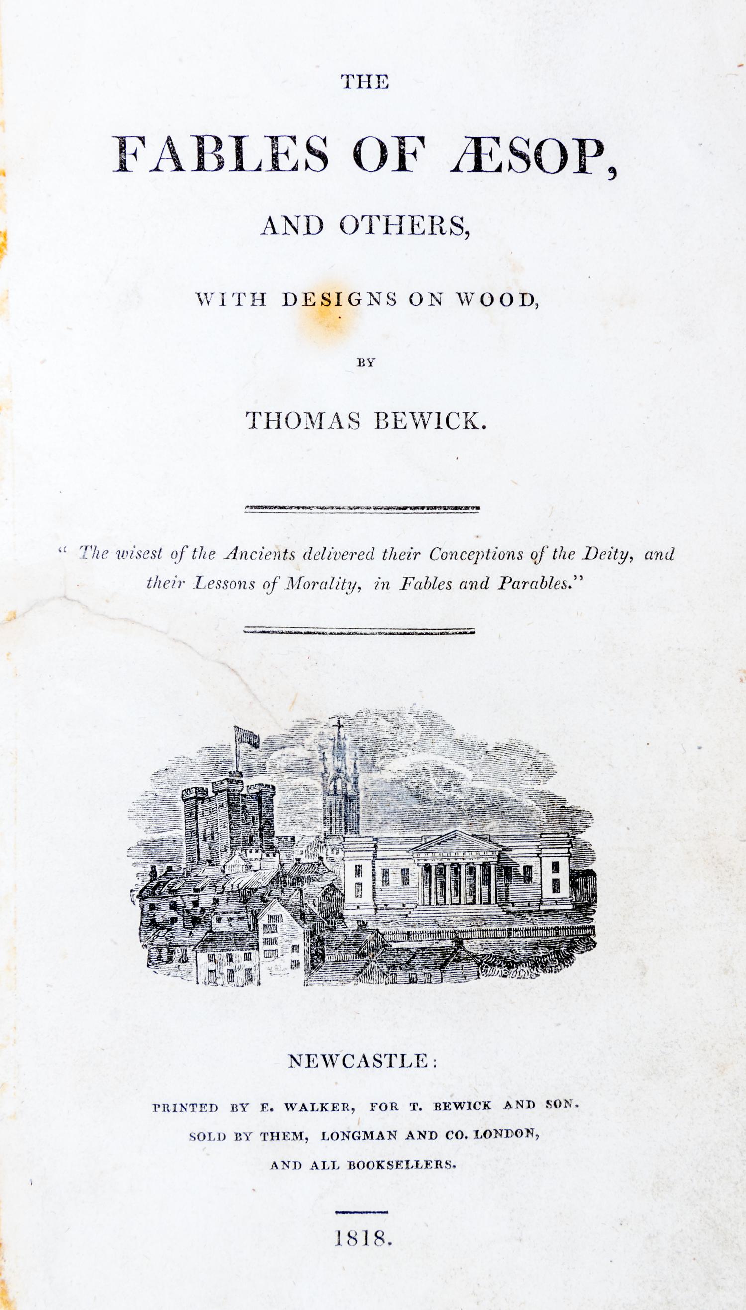 (BEWICK, THOMAS) AESOP. The Stories. Newcastle, 1818. First edition, signed with thumbprint.