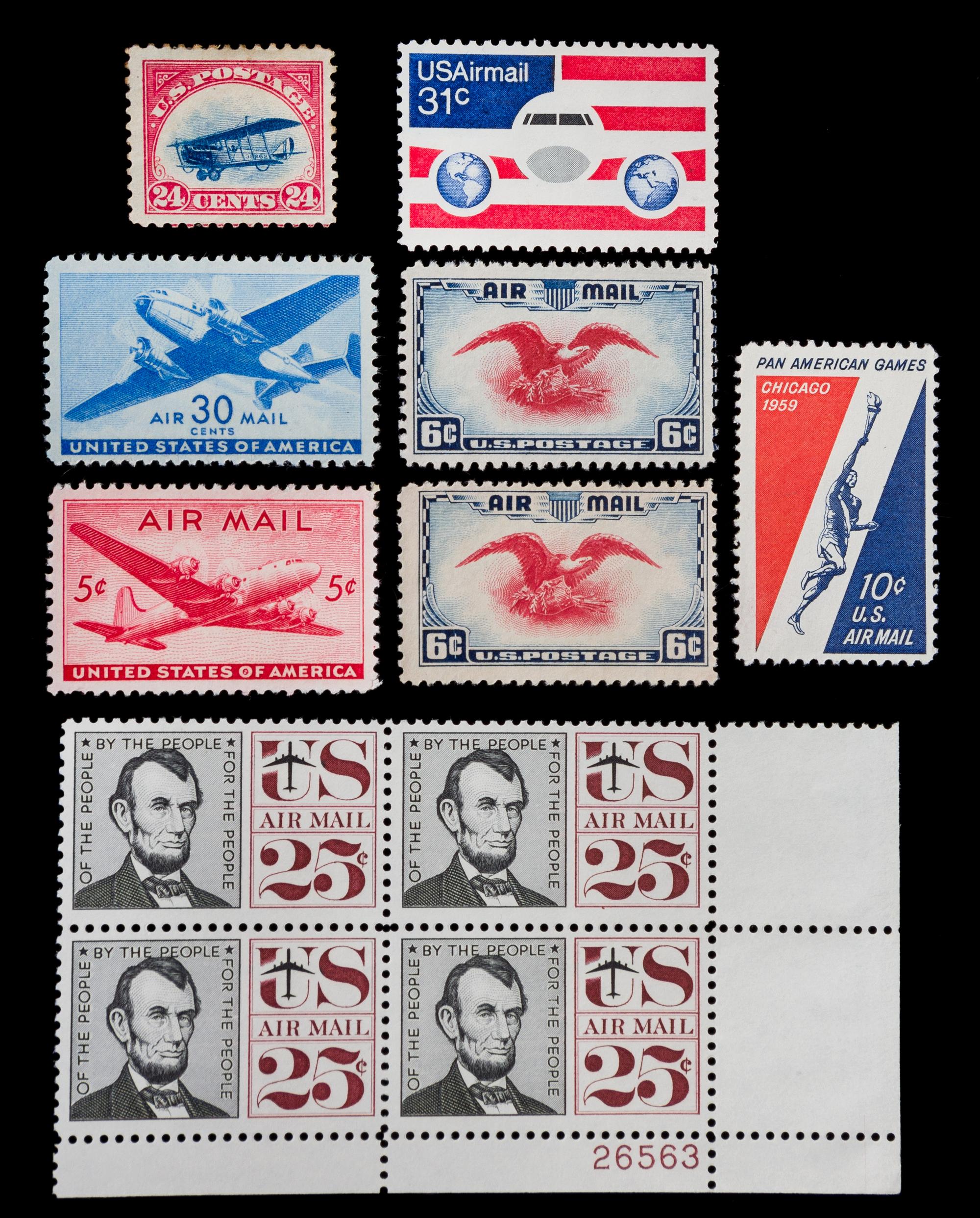 A Collection of United States Airmail Stamps