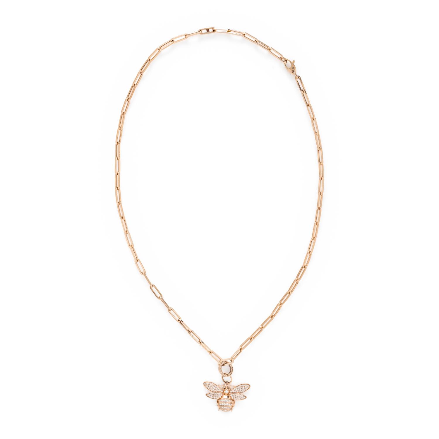ROSE GOLD AND DIAMOND BEE PENDANT NECKLACE