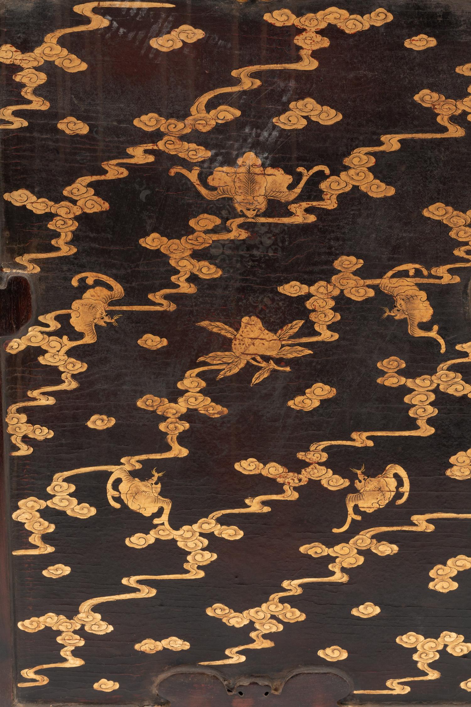 A Pair of Chinese Export Hardstone and Partial Lacquered Carved Wood Panels