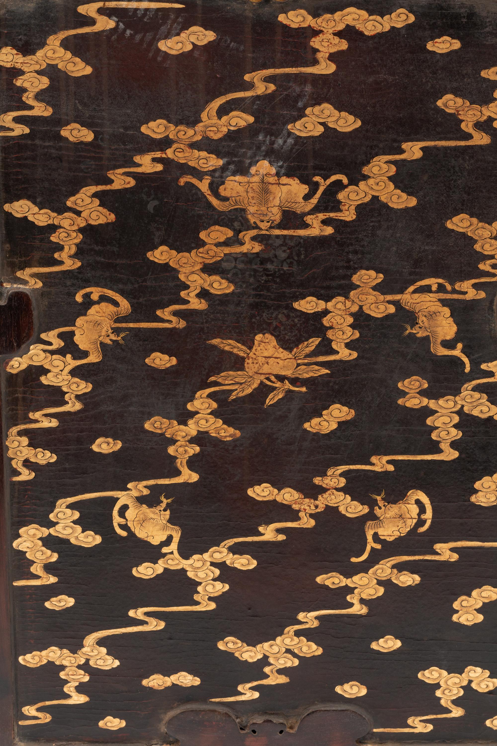 A Pair of Chinese Export Hardstone and Partial Lacquered Carved Wood Panels