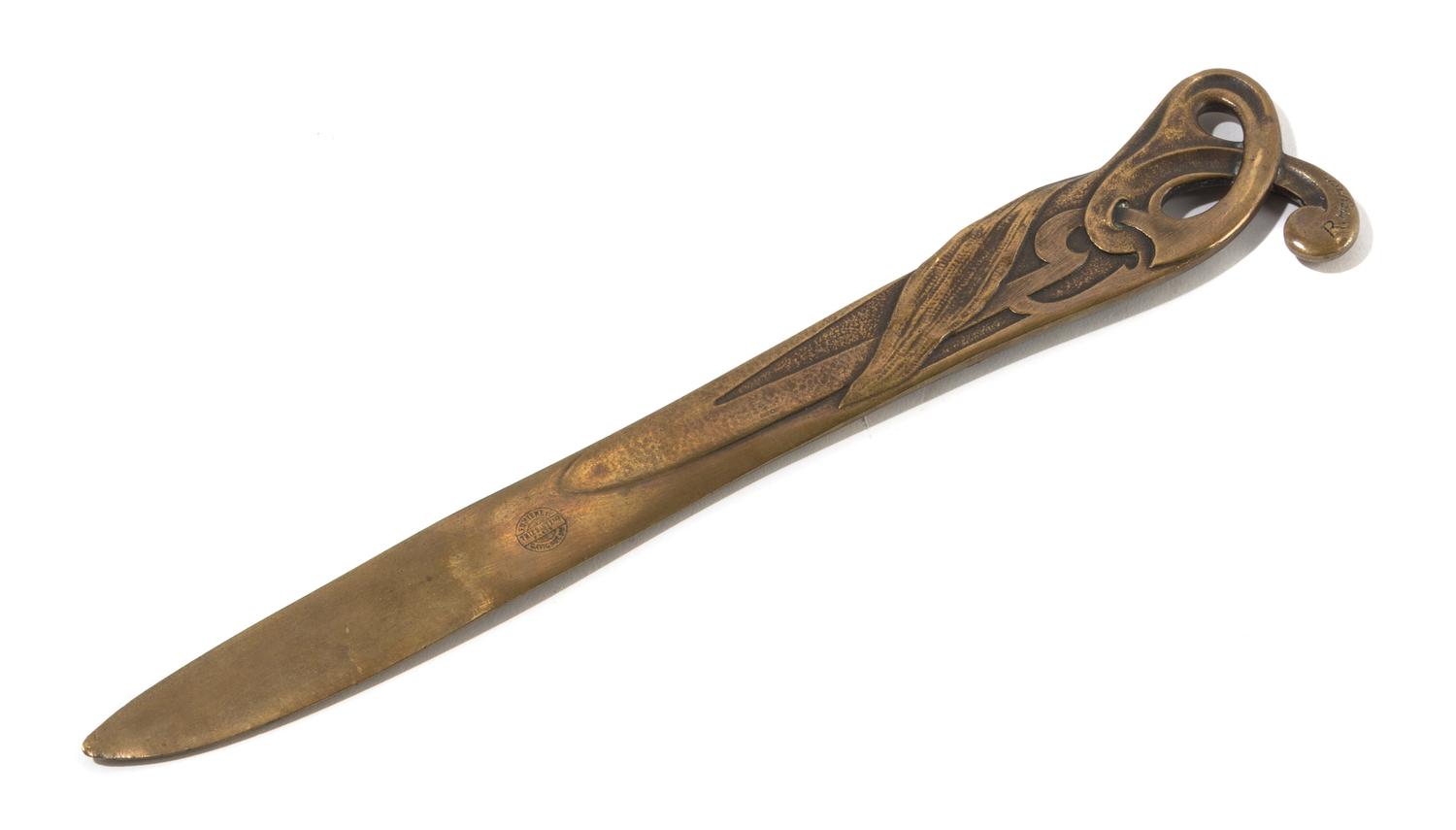 A French Art Nouveau Bronze Letter Opener, R. Heyner for Thiebaut Freres Length 12 inches.